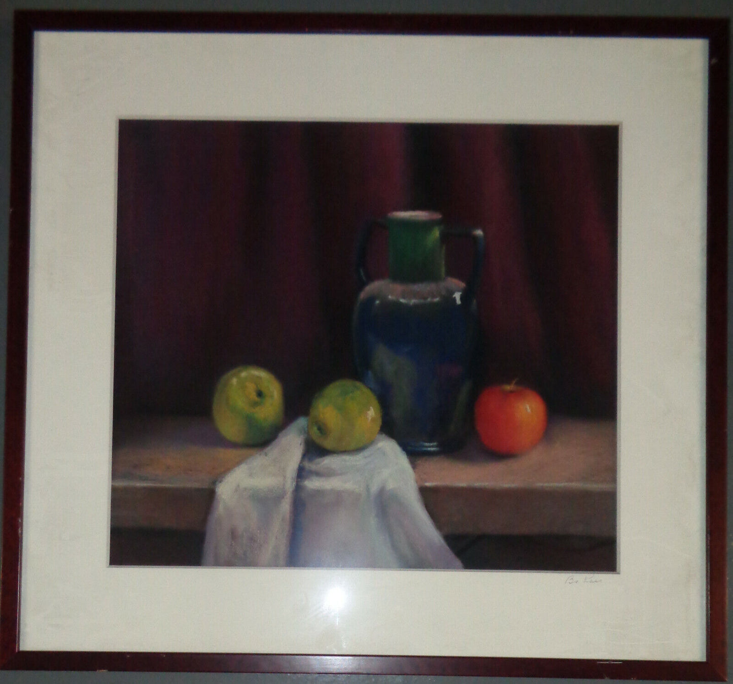 Bo Kass : Fruit and Pitcher Pastel - Signed original drawing, framed