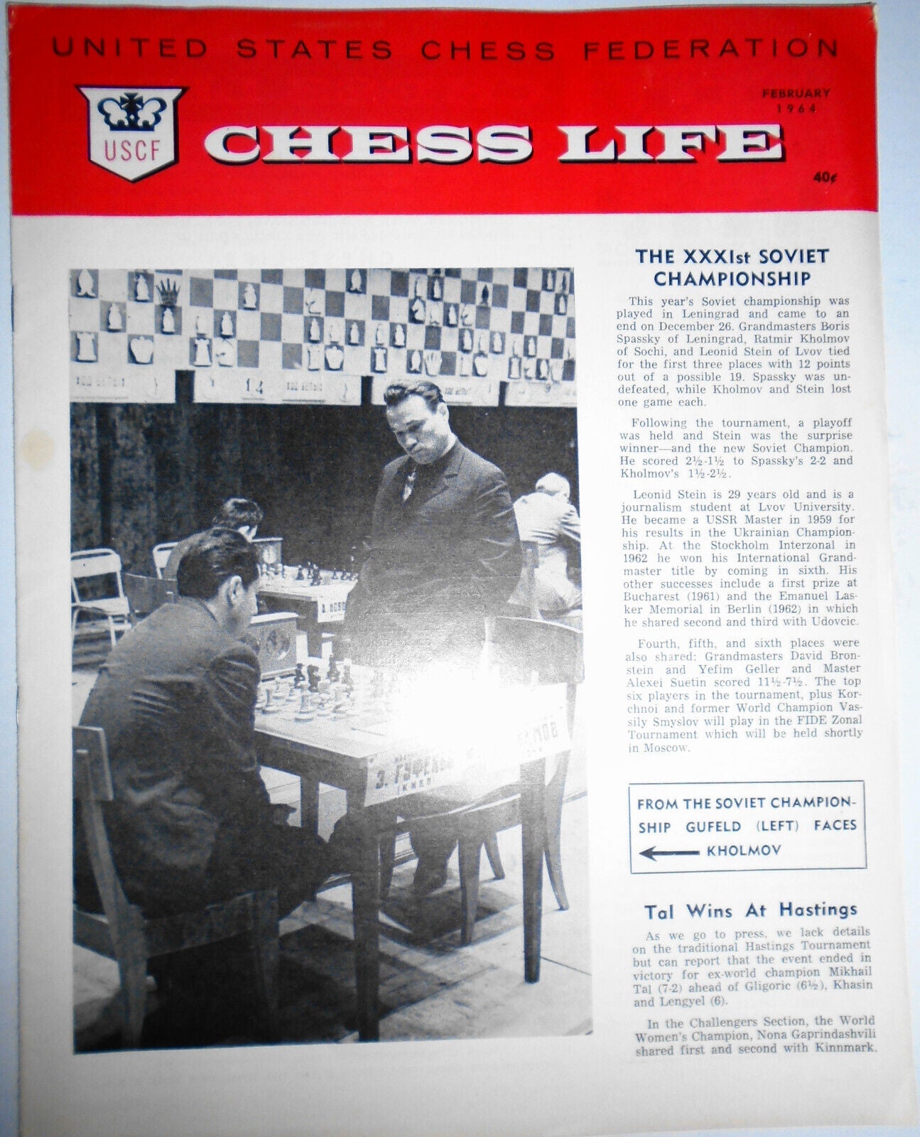 Chess Life, Feb 1964 : Bobby Fischer photos and analysis; computer chess, etc.
