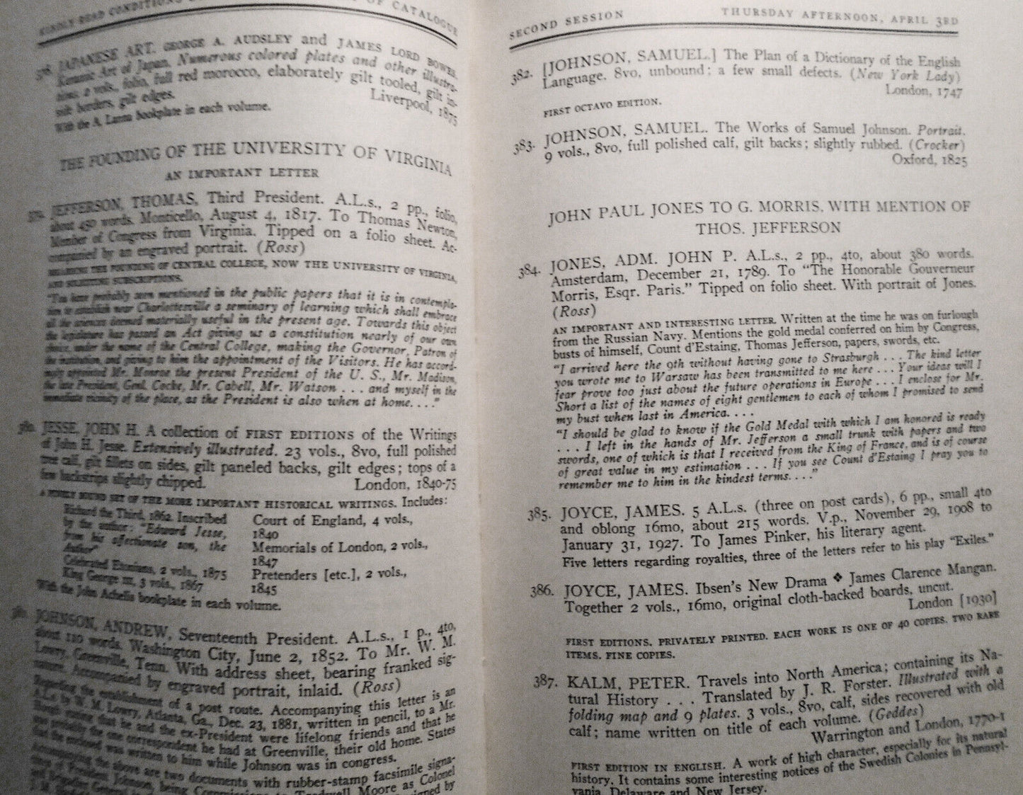 George Washington's Copy Of Chesterfield's Letters. Parke-Bernet 1941