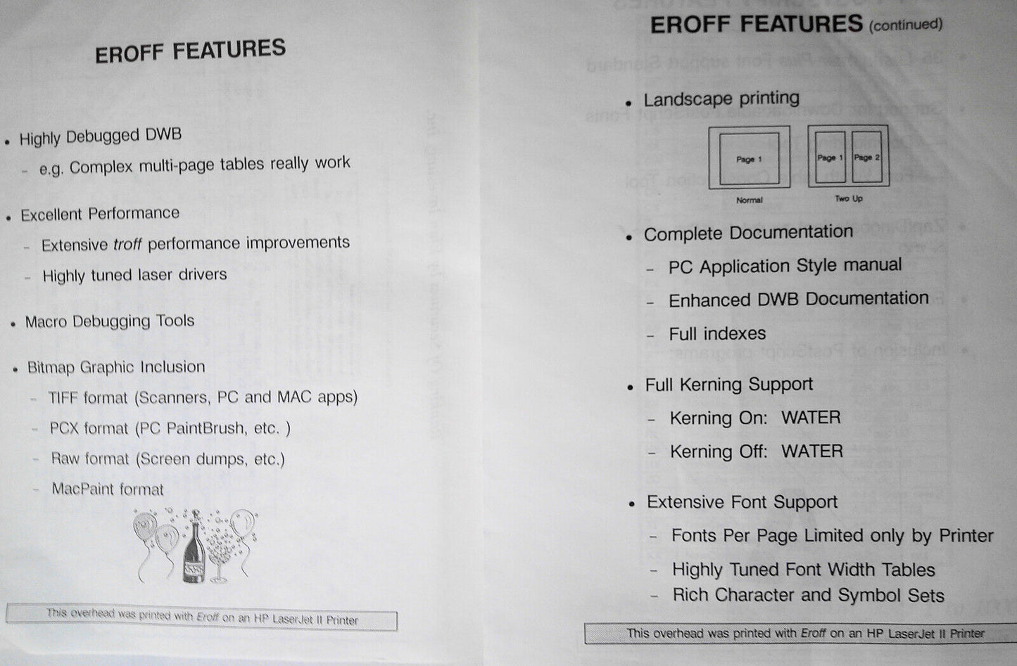 Eroff, by Elan Computer Group. 1989 UNIX Typesetting system Descriptive brochure
