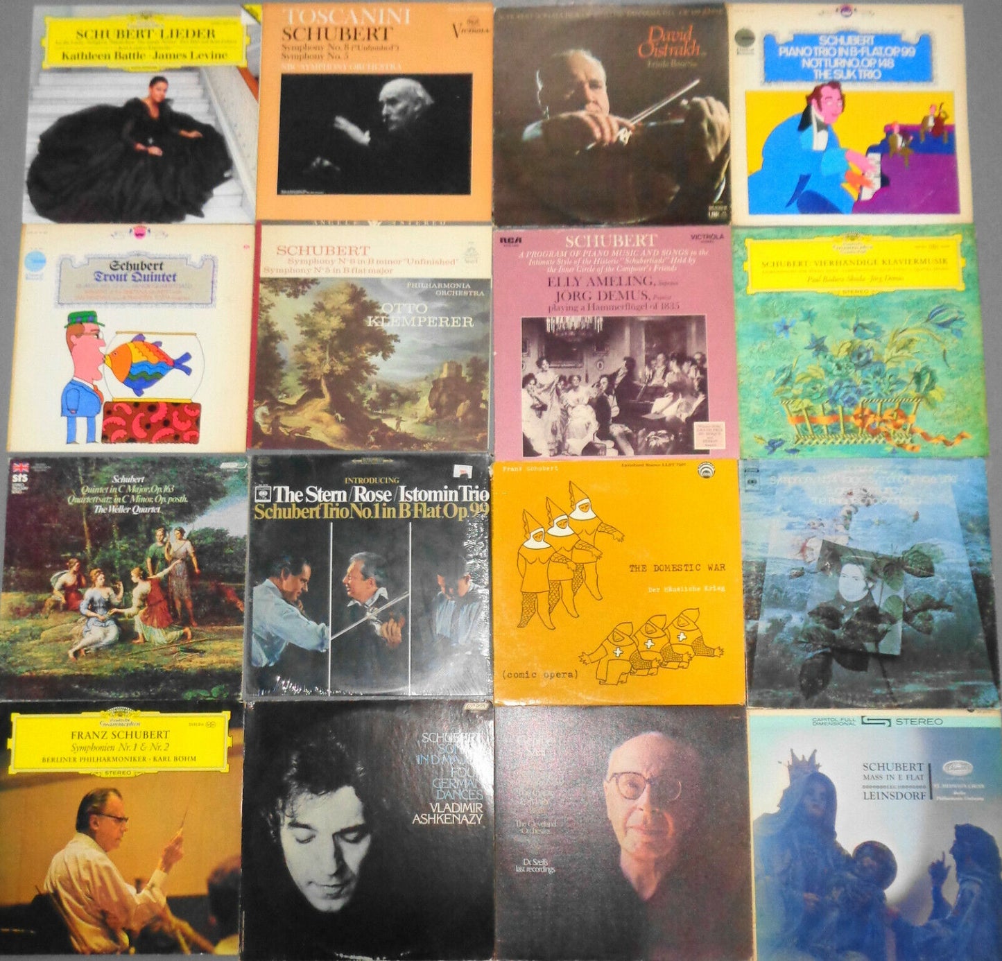 16 Schubert LPs lot - Szell, Battle, Suk Trio, Stern /Rose, Oistrakh, Toscanini