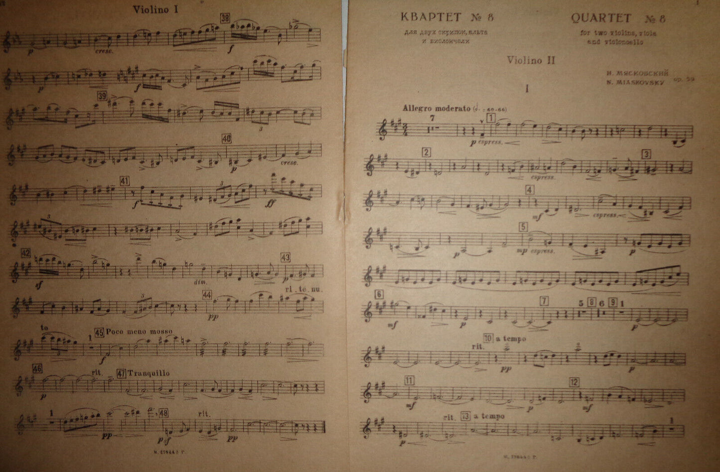 Miaskovsky Quartet (No 8 fis-moll) : for 2 violins, viola & violoncello; op. 49