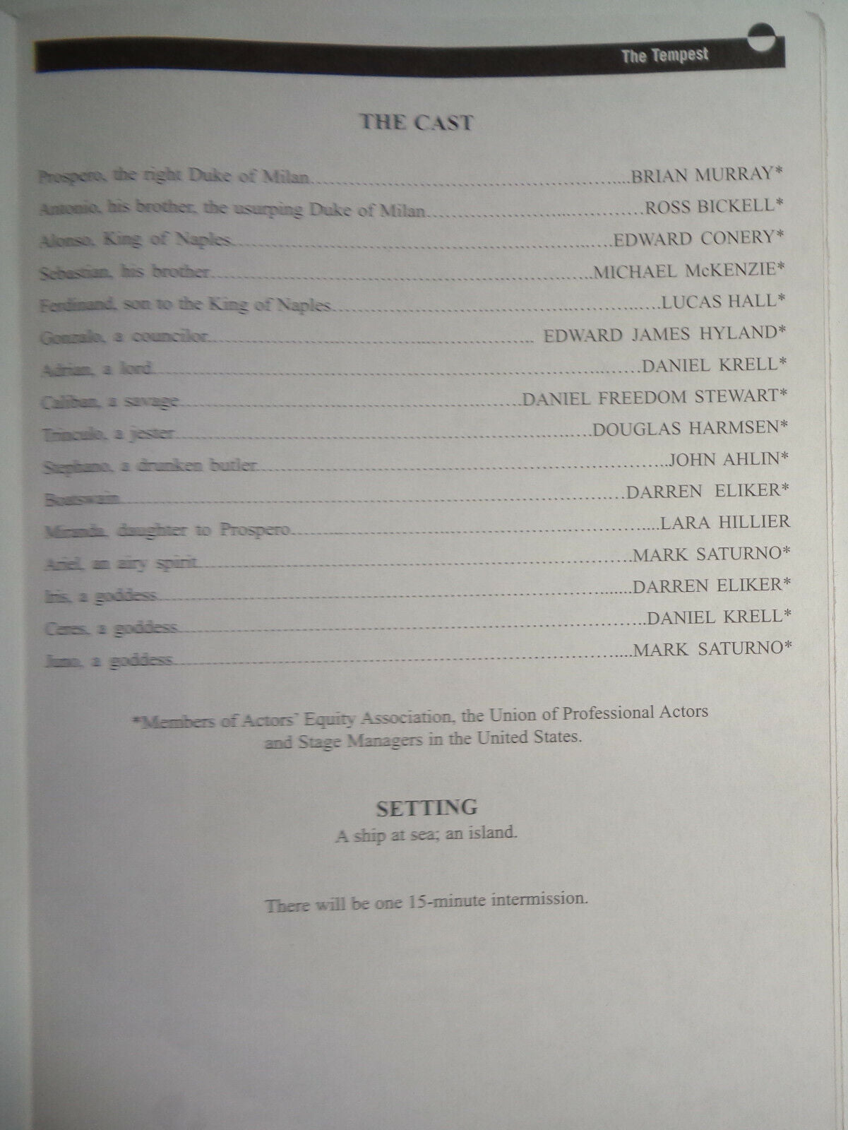 BRIAN MURRAY IN "THE TEMPEST" SOUVENIR PROGRAM PITTSBURGH PUBLIC THEATER, 2005