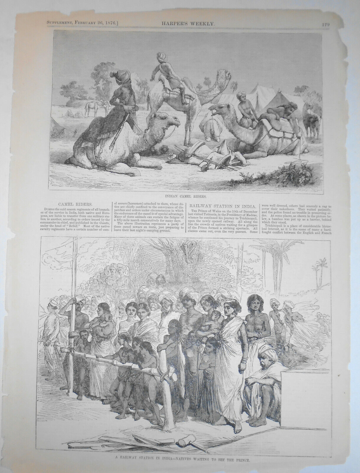 Camel Riders / Railway Station In India - - Harper's Weekly, February 26, 1876