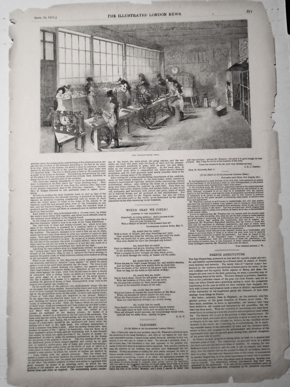 The Turret-clock Shop - Illustrated London News, September 20, 1851.