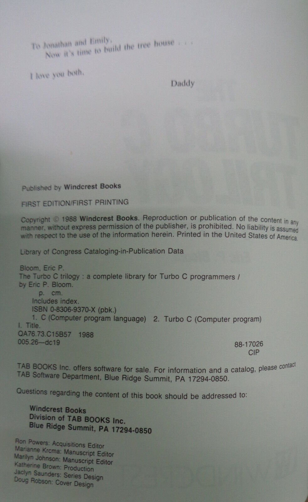 The Turbo C trilogy, by Eric P Bloom. First edition, 1988.