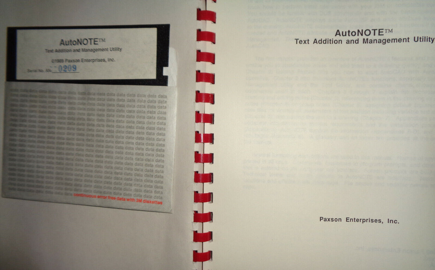 AutoNote, by Paxson Enterprises 1989 IBM 5 1/4" - add text to AutoCAD - Unused