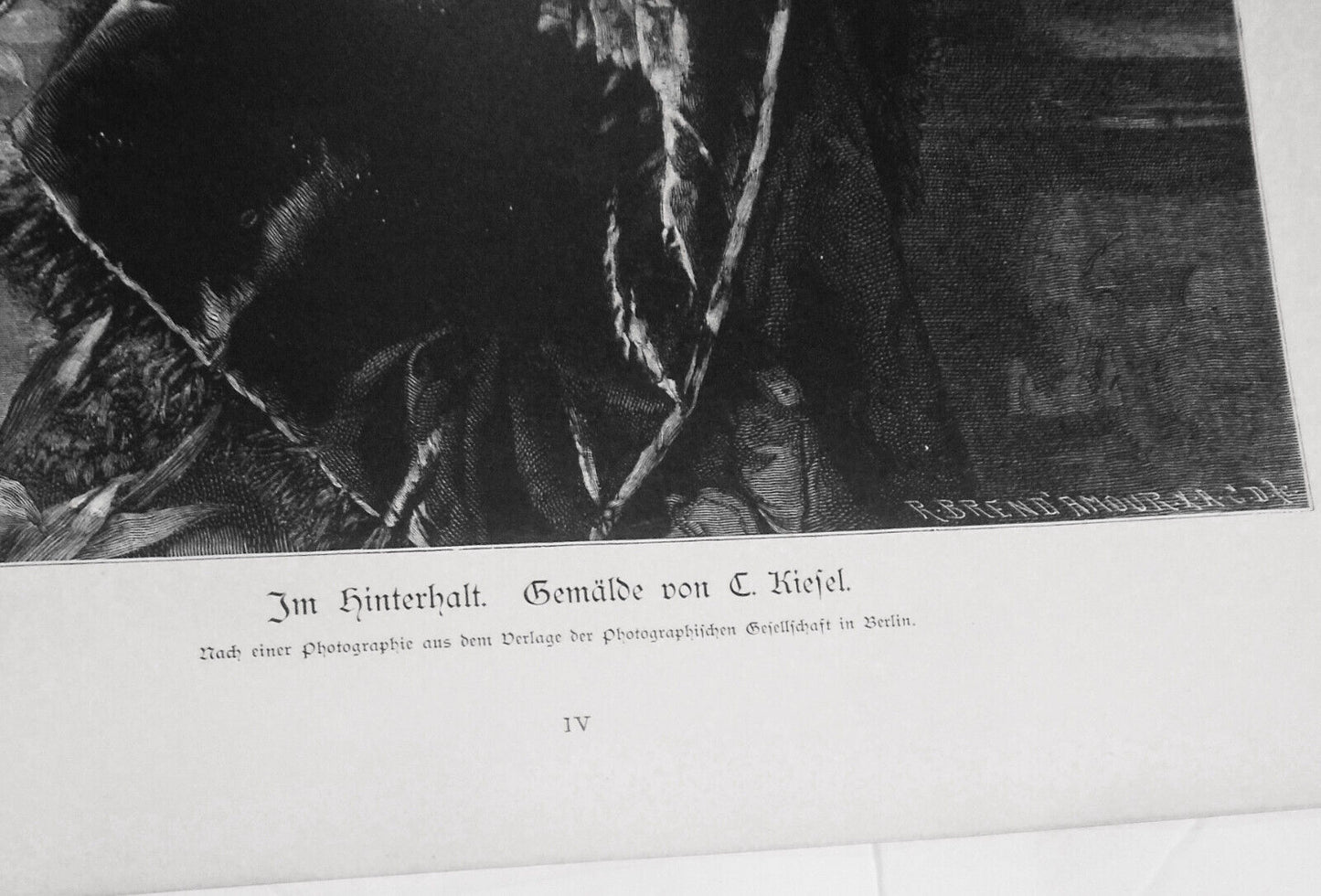Im Hinterhalt, von C. Kiesel -- 1886 - Original antique print