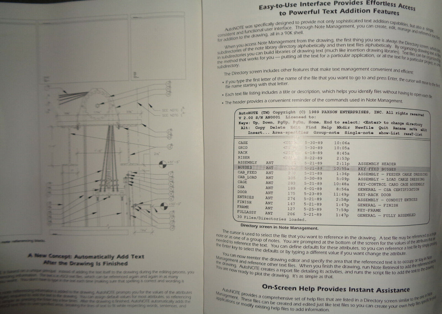 AutoNote, by Paxson Enterprises 1989 IBM 5 1/4" - add text to AutoCAD - Unused