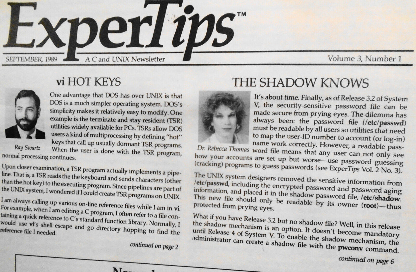 ExperTips, September 1989 -- A C and UNIX Newsletter - Vol. 3, No. 1