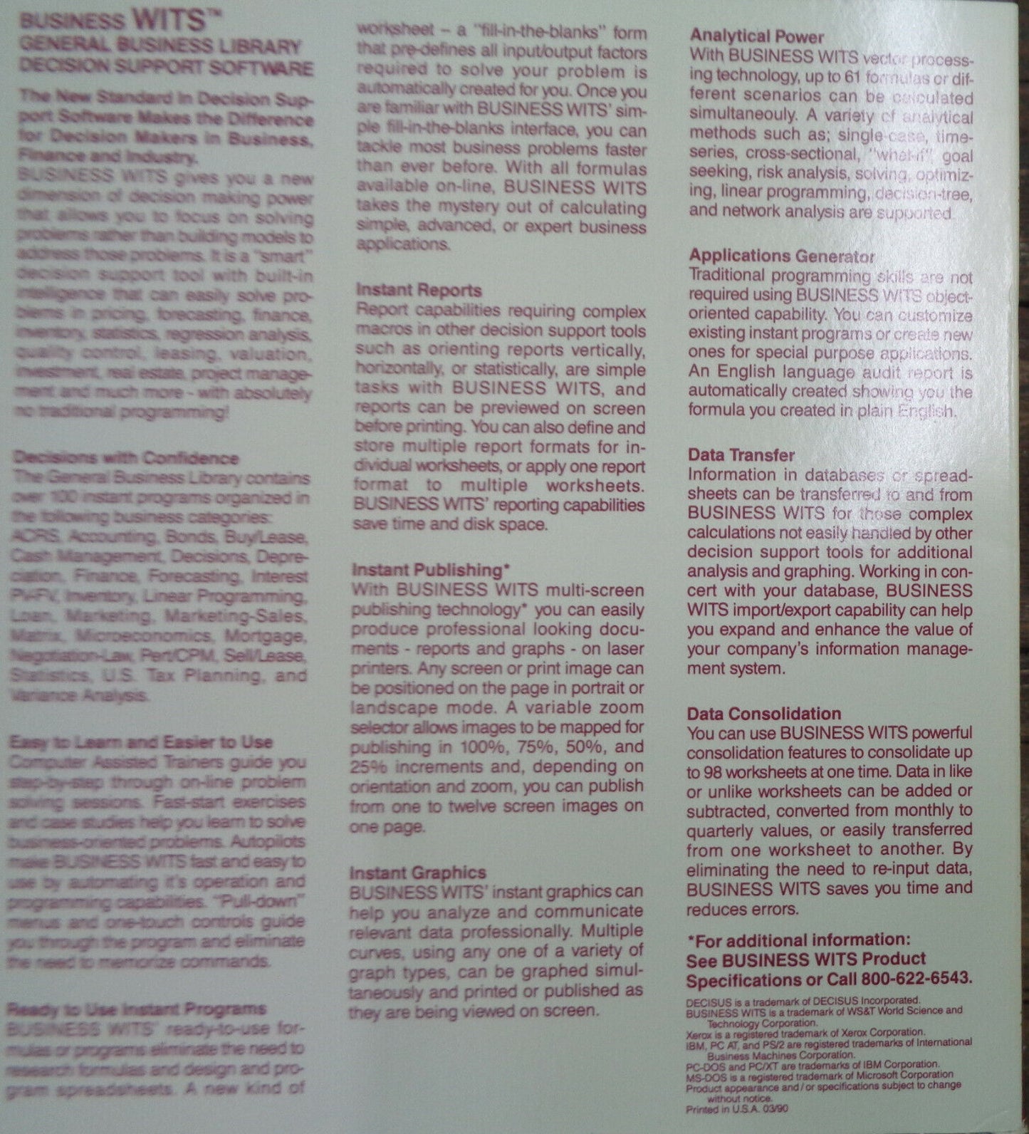BUSINESS WITS, by Decisus (a Xerox company) - plus 3 extra modules 1990 Pristine