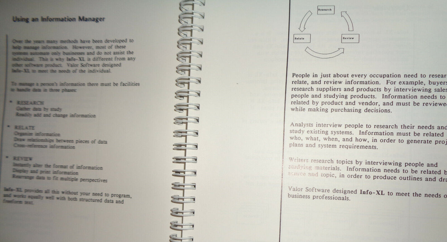 Info-XL, by Valor Software. Information management for IBM & compatible PCs 1988