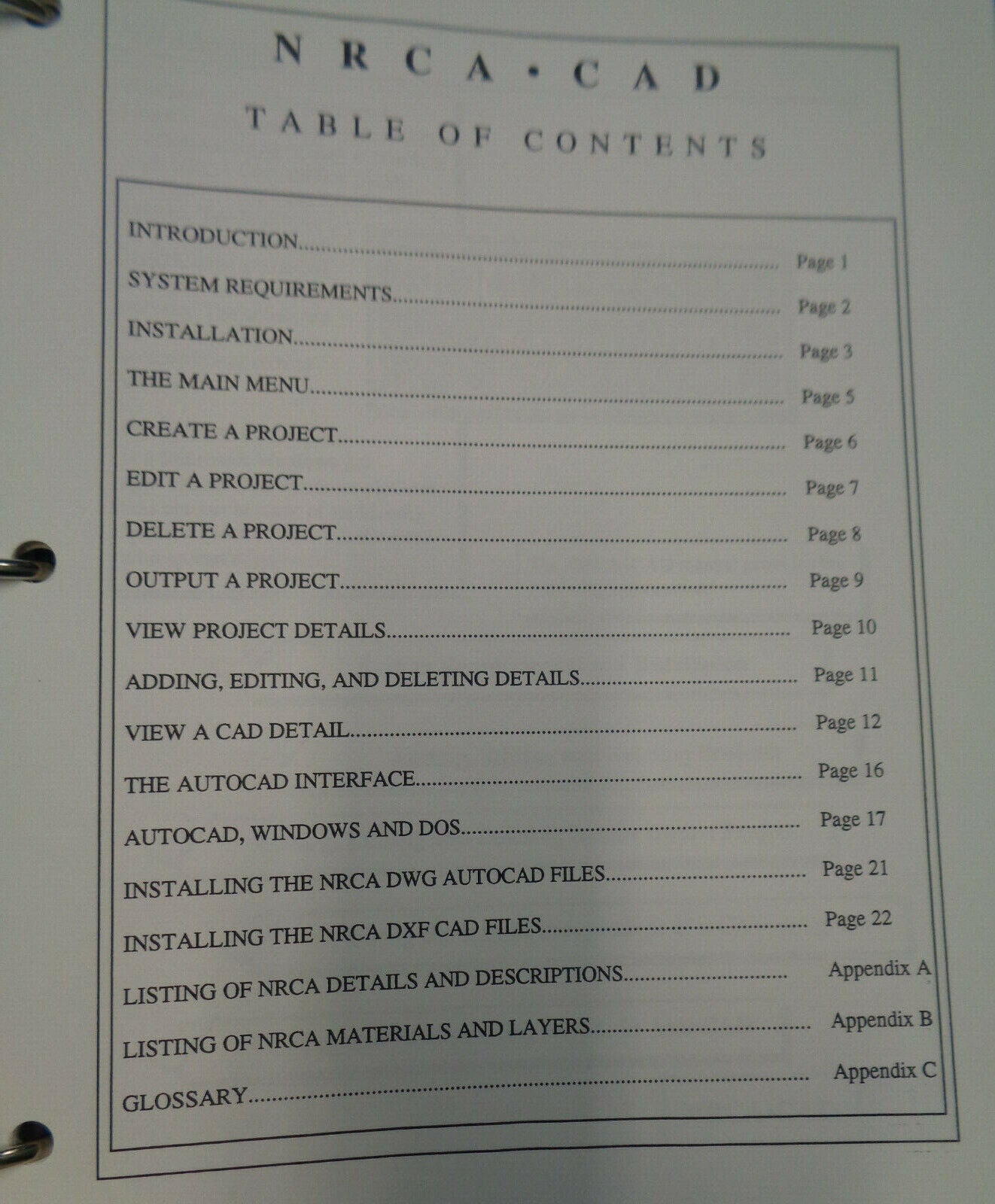 NRCA CAD Fully Integrated Construction Details Package - User Guide, V.1.1, 1992