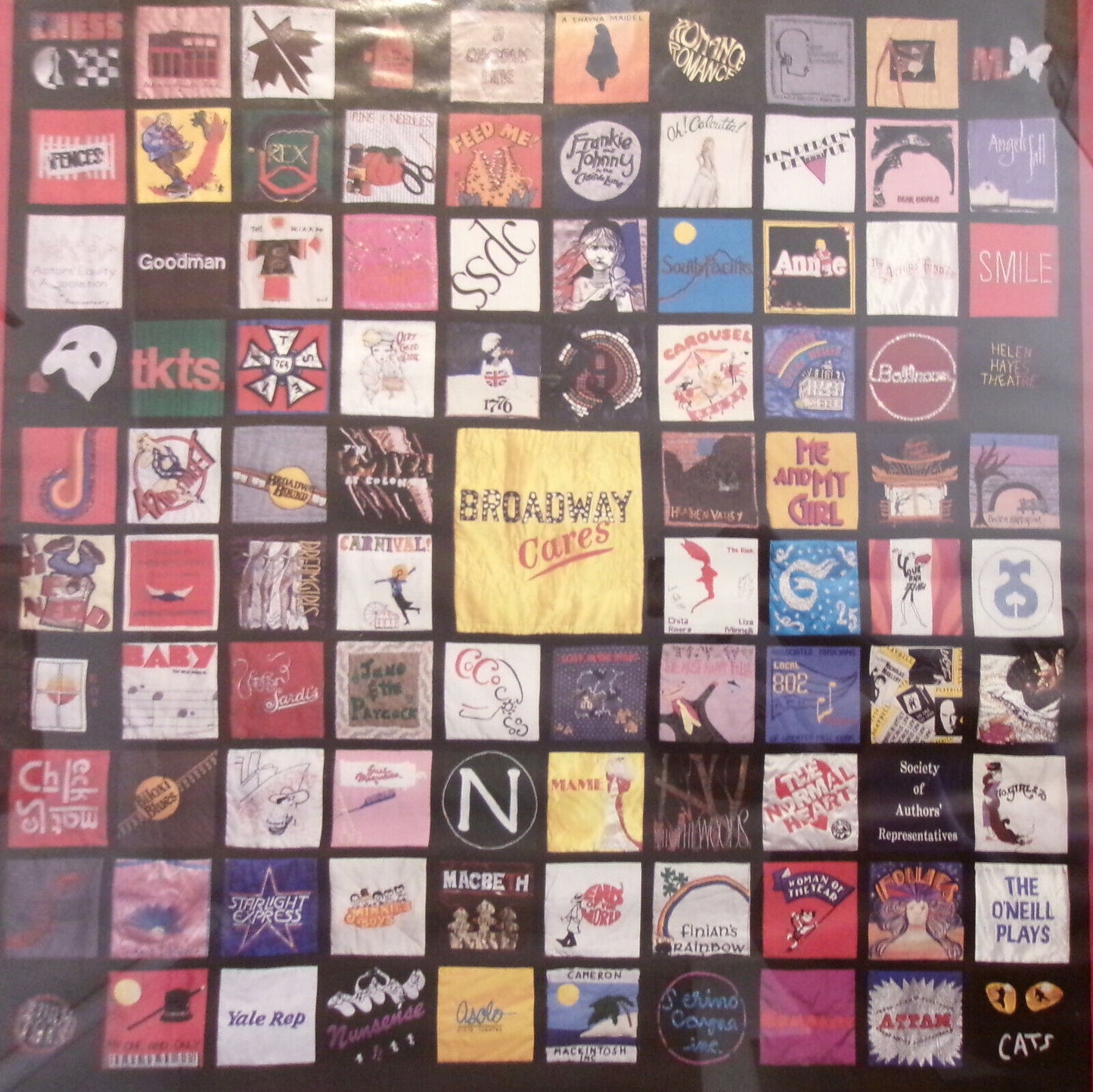 1988 A Quilt of the American Theatre, Broadway Cares Poster SIGNED by 30; framed