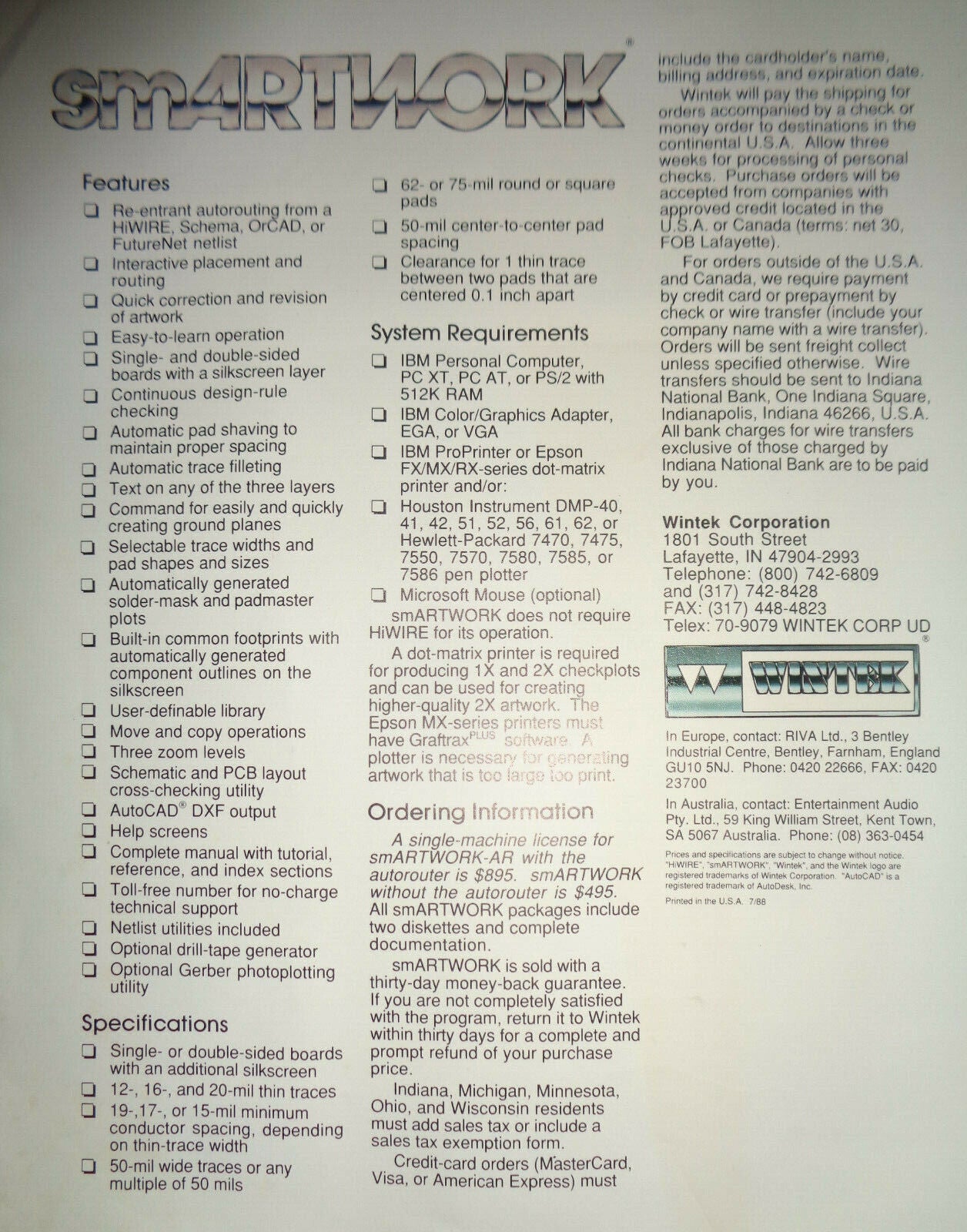 smARTWORK 1.4 r3 by Wintek Demonstration Disk, 1985 Circuit-board design for PCs