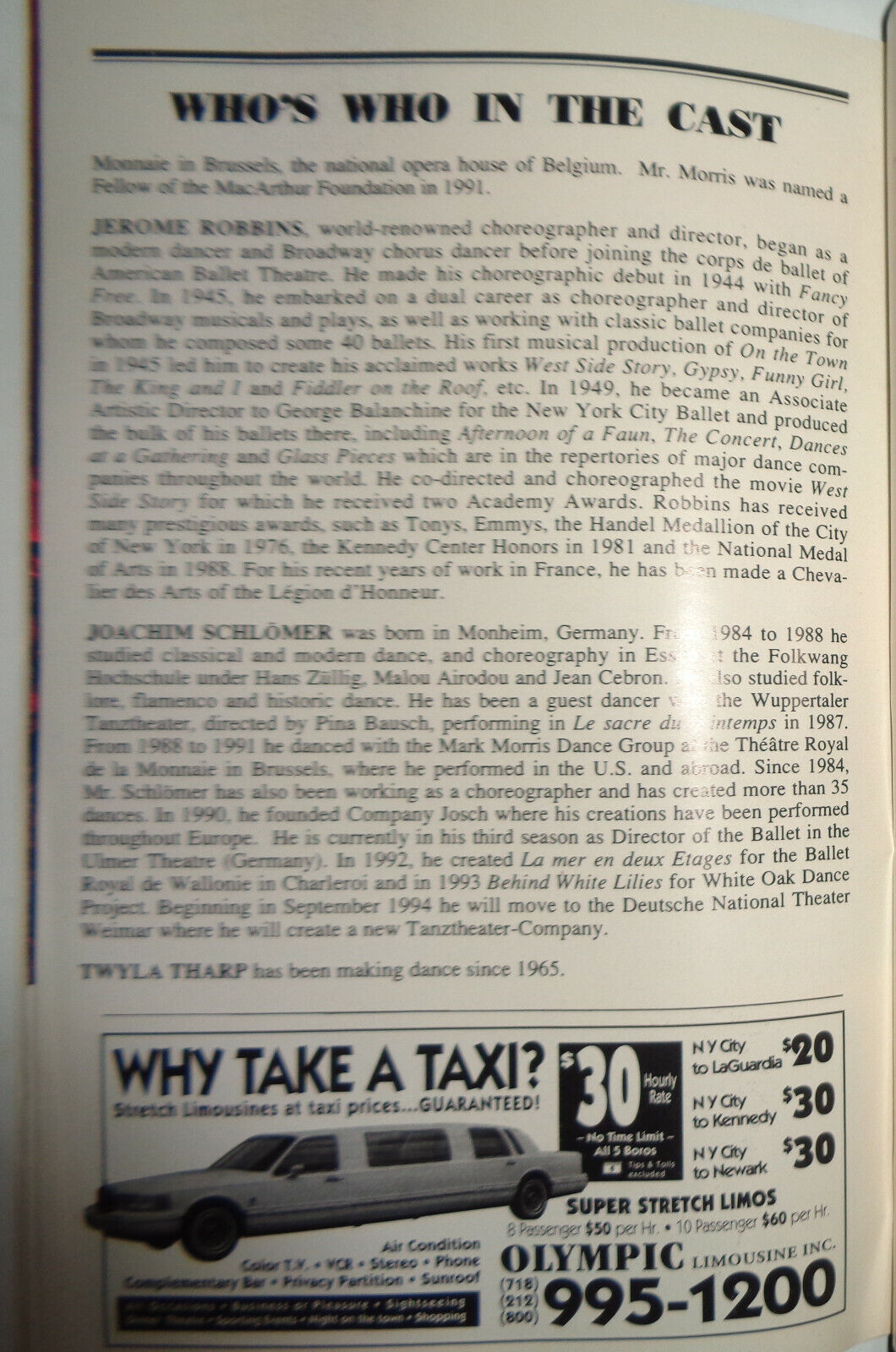 WHITE OAK DANCE PROJECT - MIKHAIL BARYSHNIKOV - MARCH 1-6, 1994