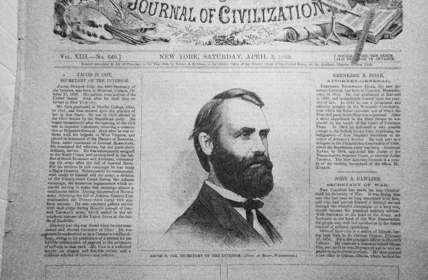 Harper's Weekly April 3, 1869: Grant cabinet; Sing Sing riot; Fulton Fish Market