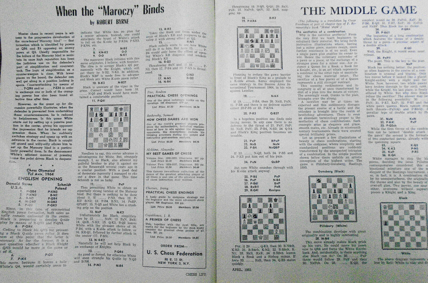 Chess Life, April 1965 - Soviet Championship; Olympiad...
