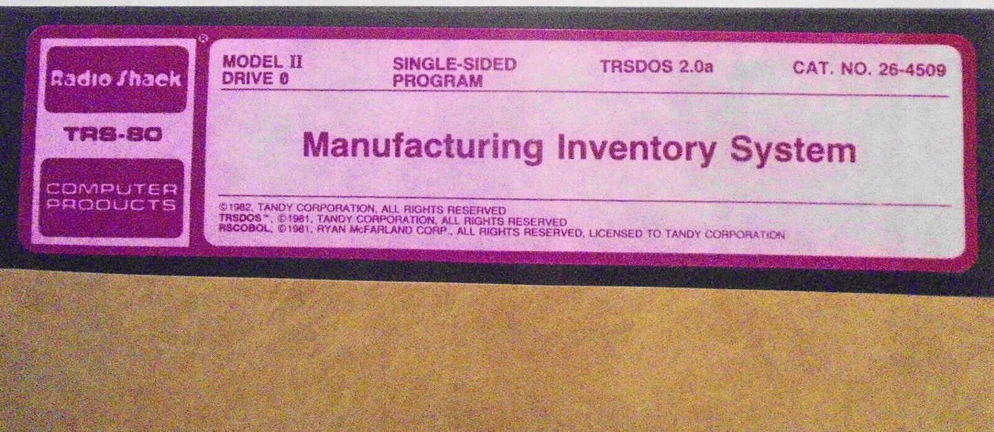 1982 TRS-80 Model II Manufacturing Inventory System.
