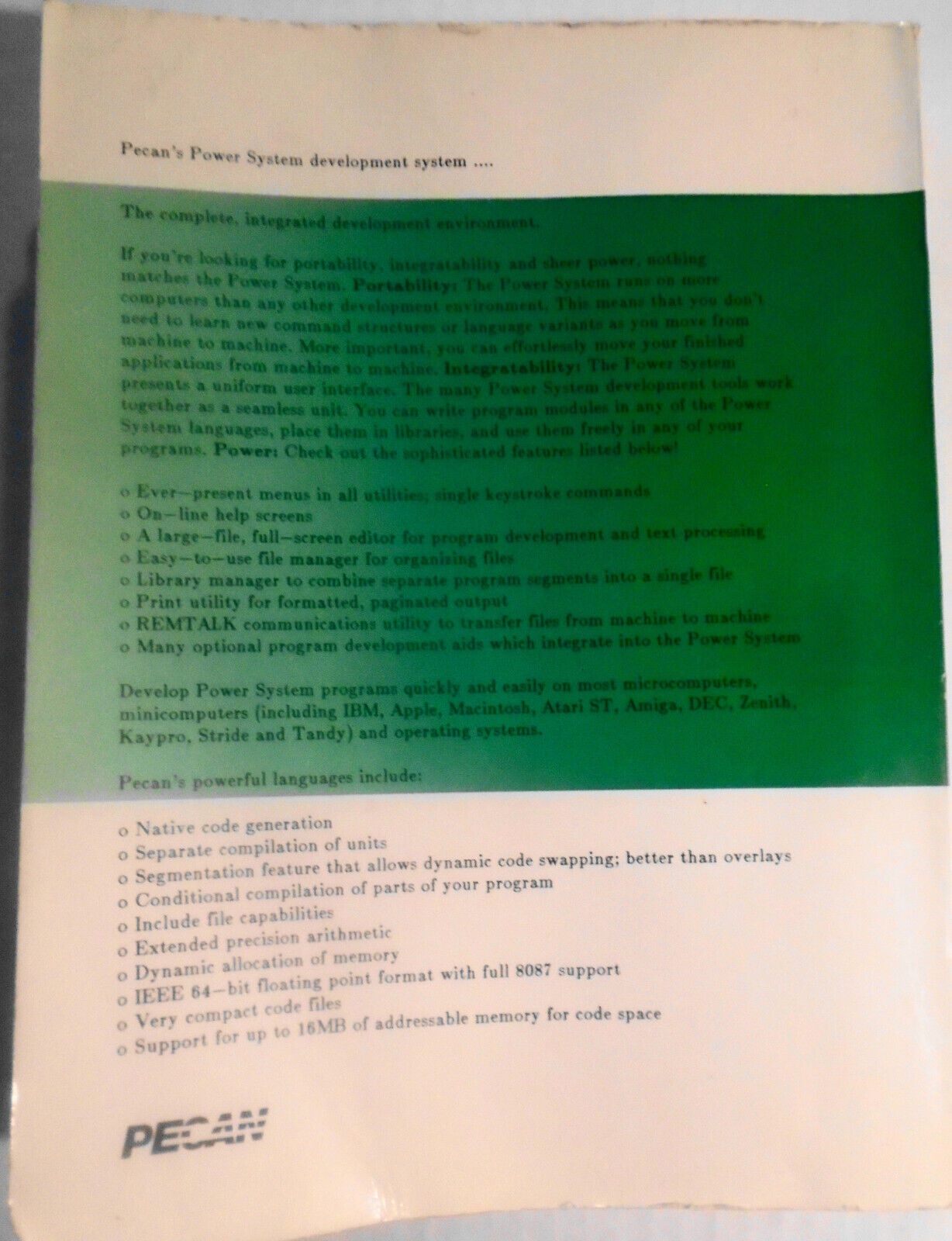 The Power System, User Manual - Pecan Software Development System - 1986.