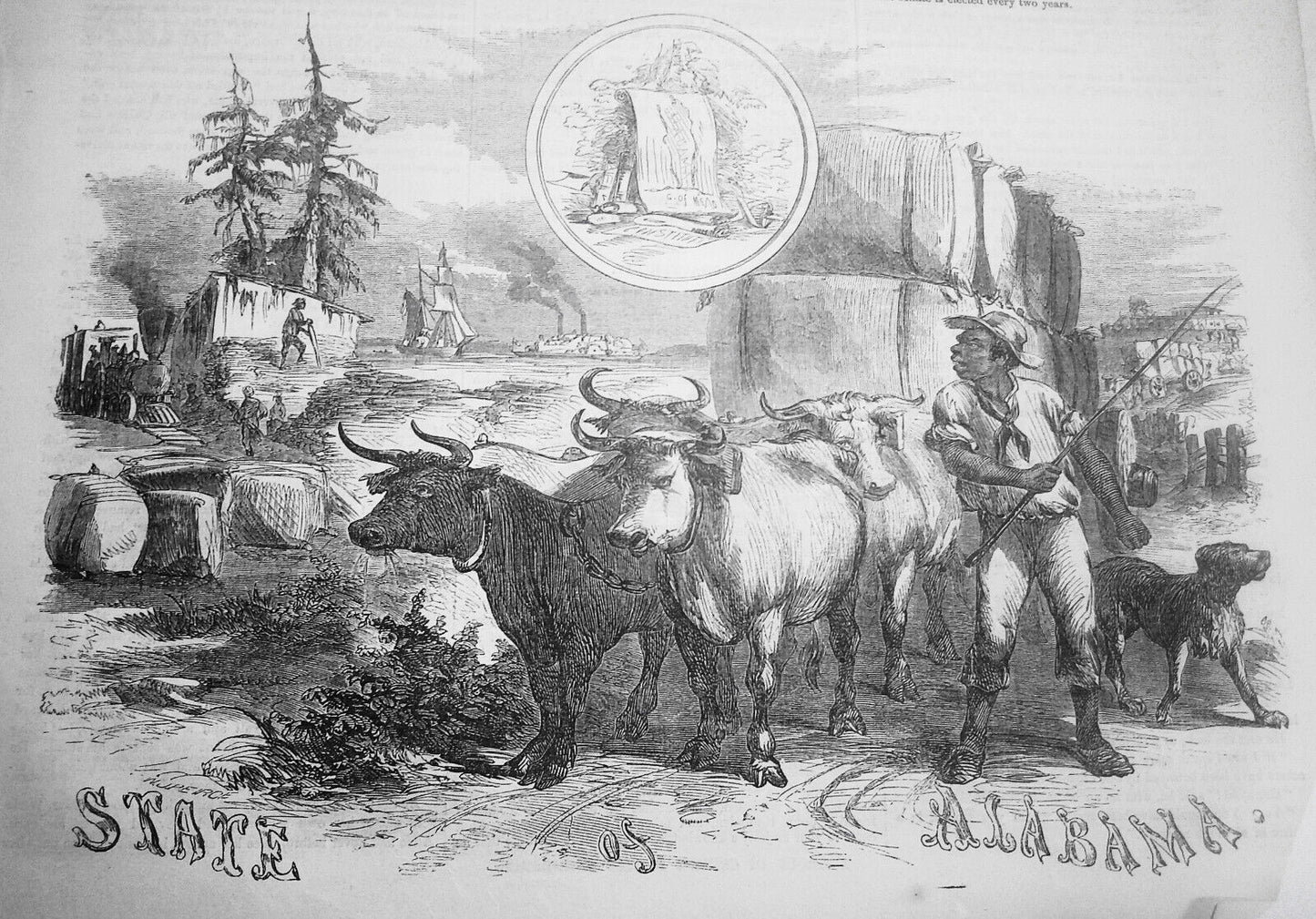 "State of Alabama" emblematic print + story, in Ballou's Pictorial May 2, 1857.