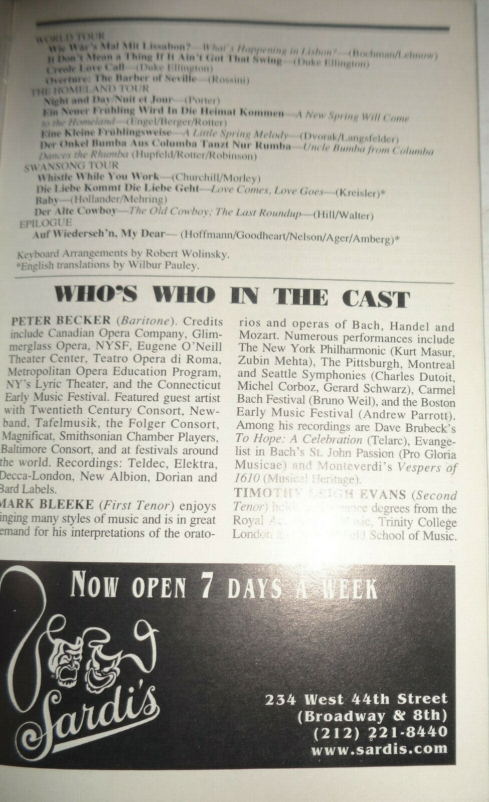 BAND IN BERLIN - PLAYBILL - OPENING NIGHT MARCH 7, 1999 Helen Hayes Theatre