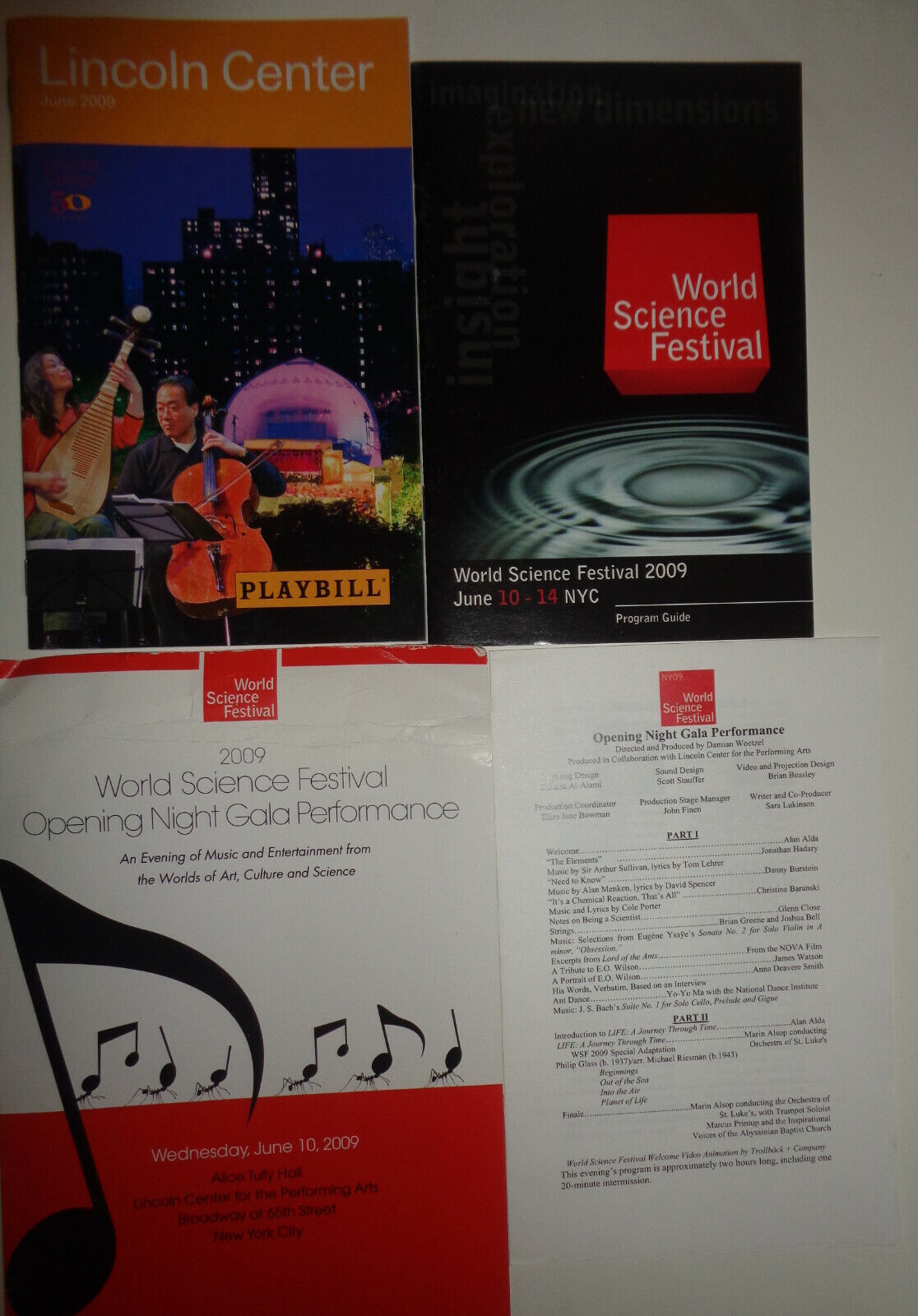 HONORING EDWARD O. WILSON, WORLD SCIENCE FESTIVAL 2009 - PLAYBILL, ETC - 4 ITEMS