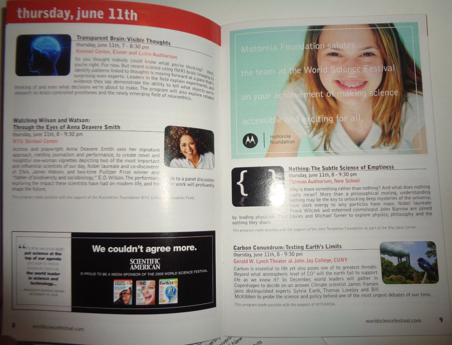HONORING EDWARD O. WILSON, WORLD SCIENCE FESTIVAL 2009 - PLAYBILL, ETC - 4 ITEMS