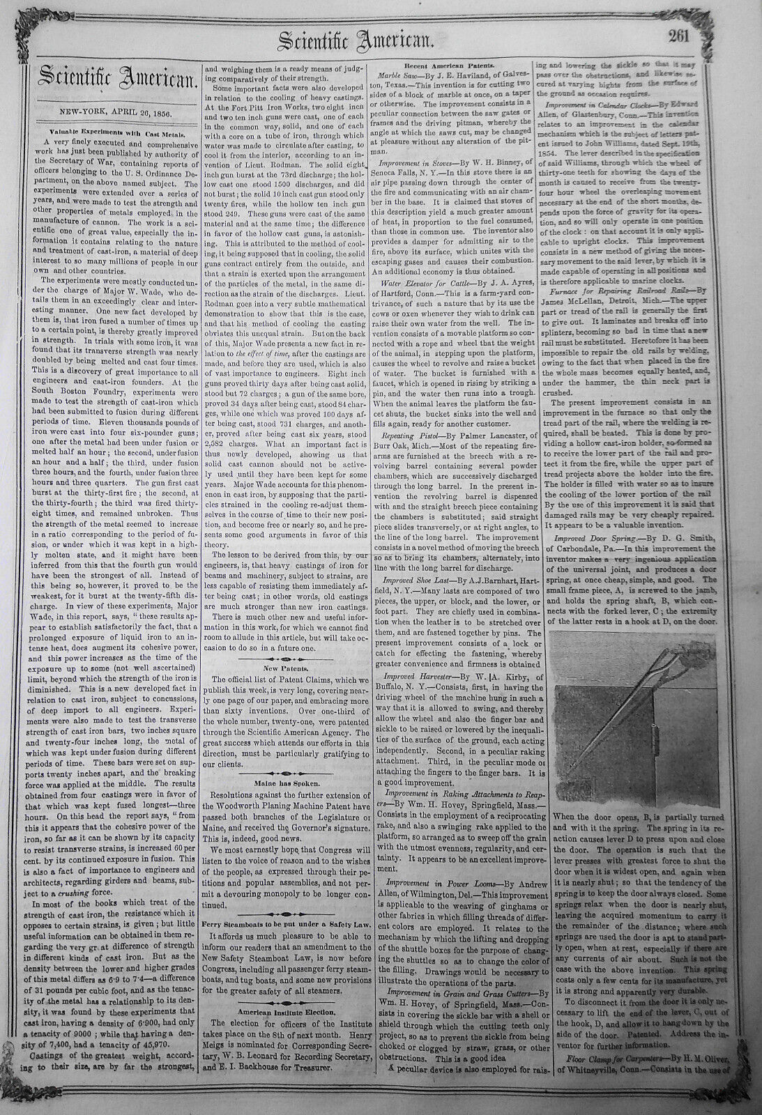 Scientific American, April 26, 1856. Steel composition; weighing scales, etc.