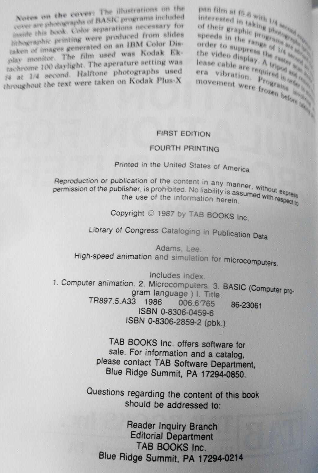 High-speed animation and simulation for microcomputers by Lee Adams. Fine.