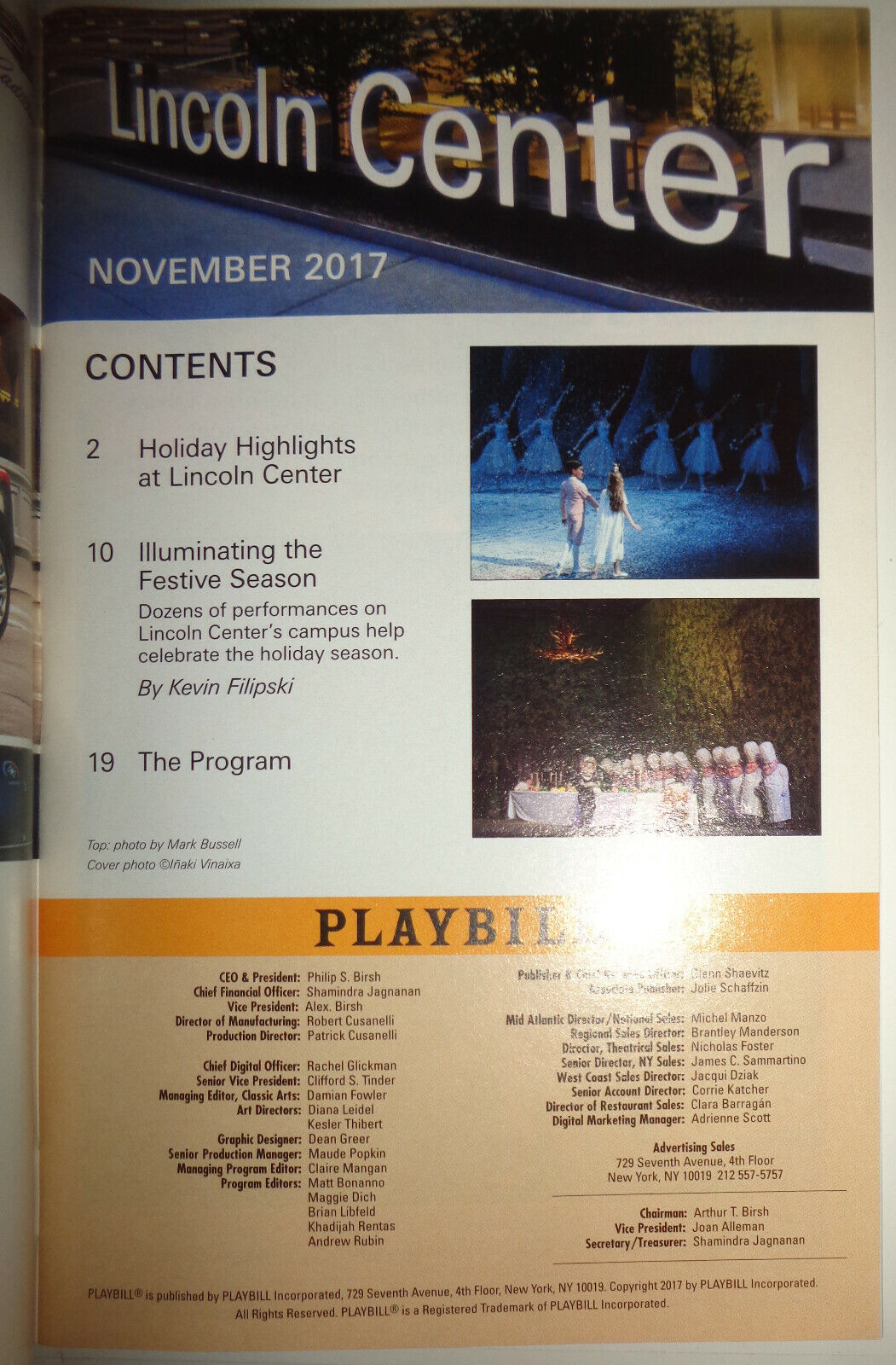 An Evening Honoring Louis Vuitton, Playbill, Lincoln Center, November 30, 2017
