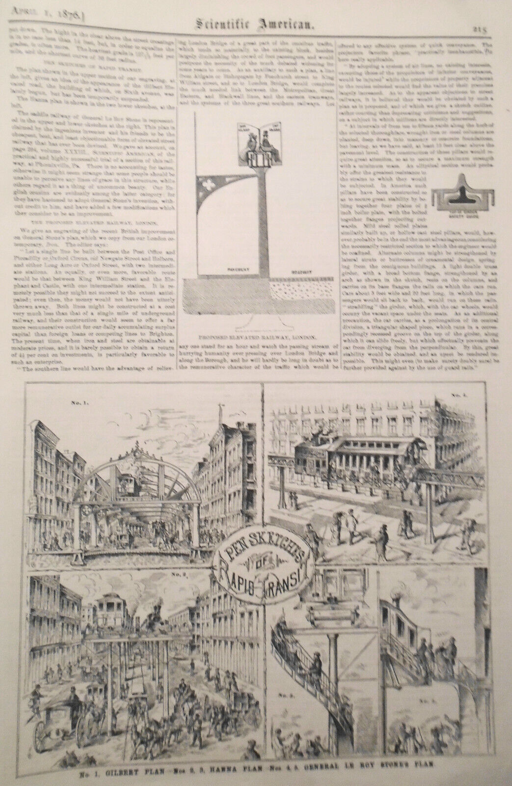 Scientific American April 1, 1876 - Rapid Transit in New York; Elevated Railroad