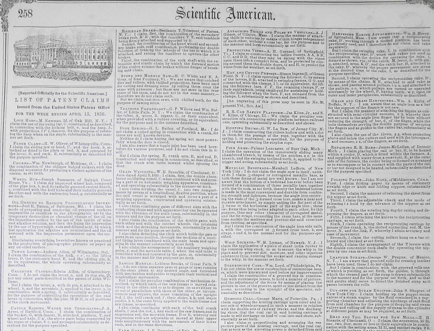 Scientific American, April 26, 1856. Steel composition; weighing scales, etc.