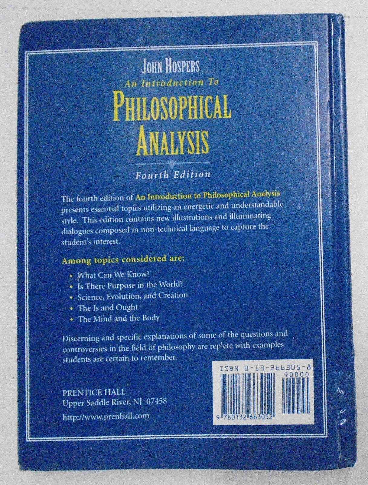 An Introduction to Philosophical Analysis by John Hospers 1997 4th Ed. Hardcover