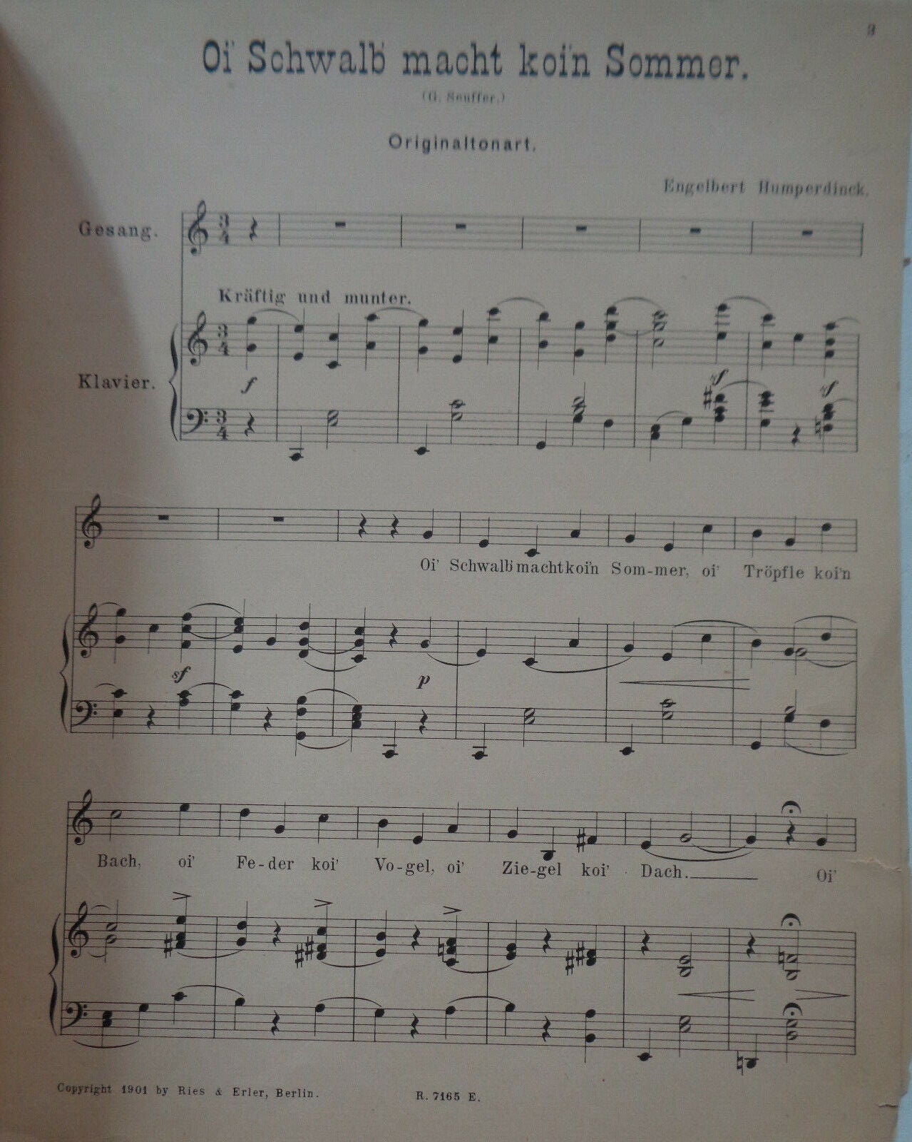 Oi' Schwalb' macht koi'n Sommer, by Engelbert Humperdinck. 1901