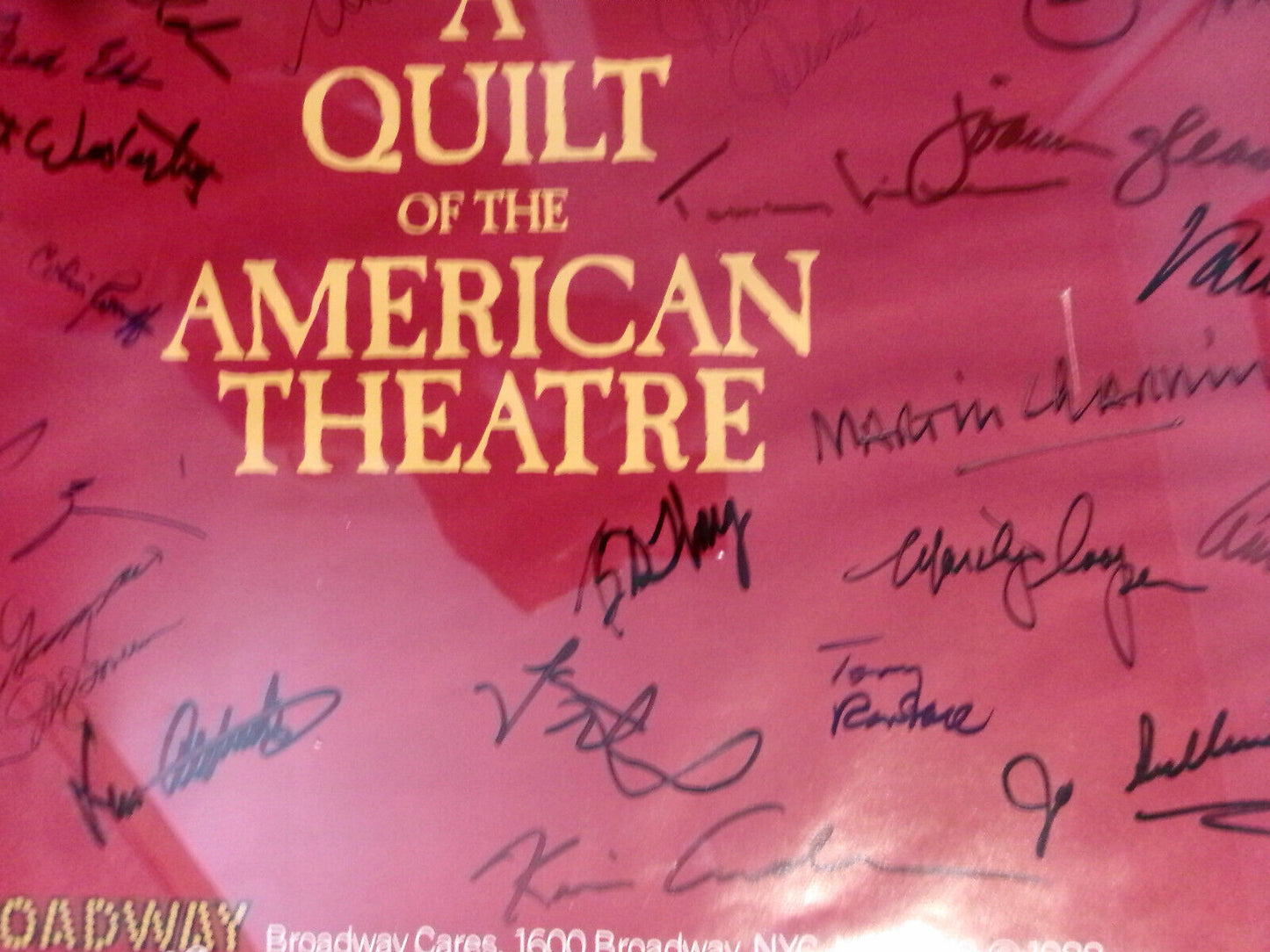 1988 A Quilt of the American Theatre, Broadway Cares Poster SIGNED by 30; framed
