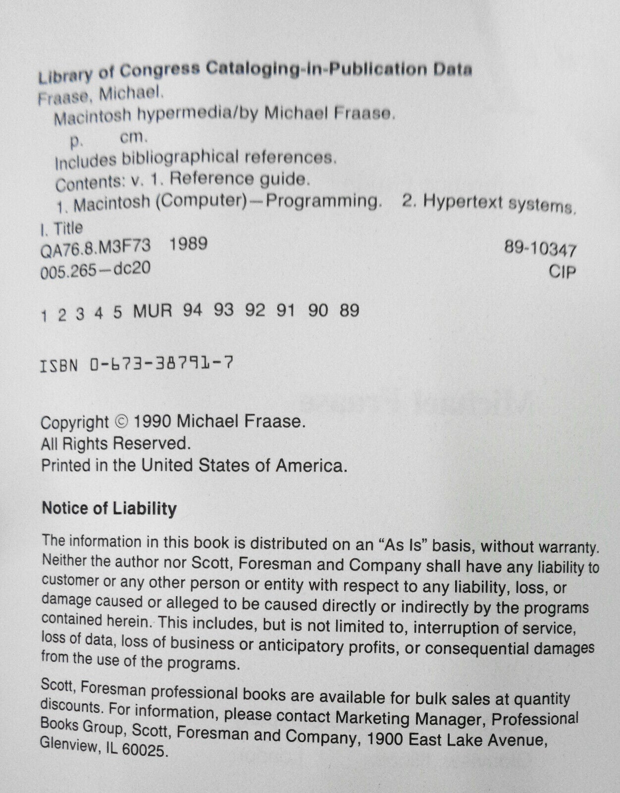 Macintosh hypermedia, Vol. 1, Reference guide - by Michael Fraase. 1989