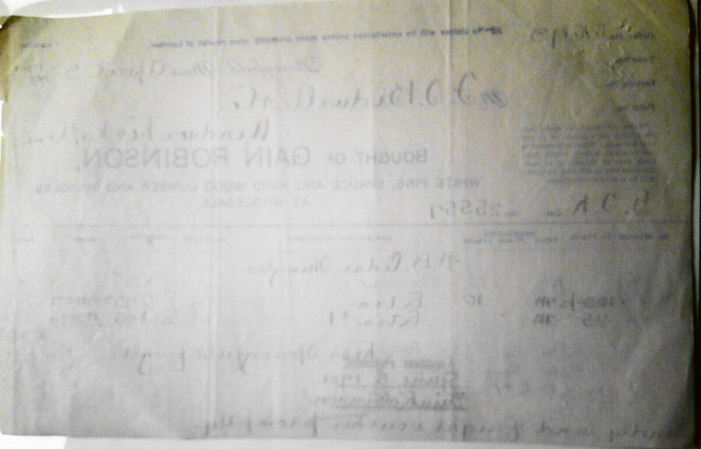 1901 Gain Robinson, Lumber Company receipt, Springfield, MA. Sold to Bidwell Co.