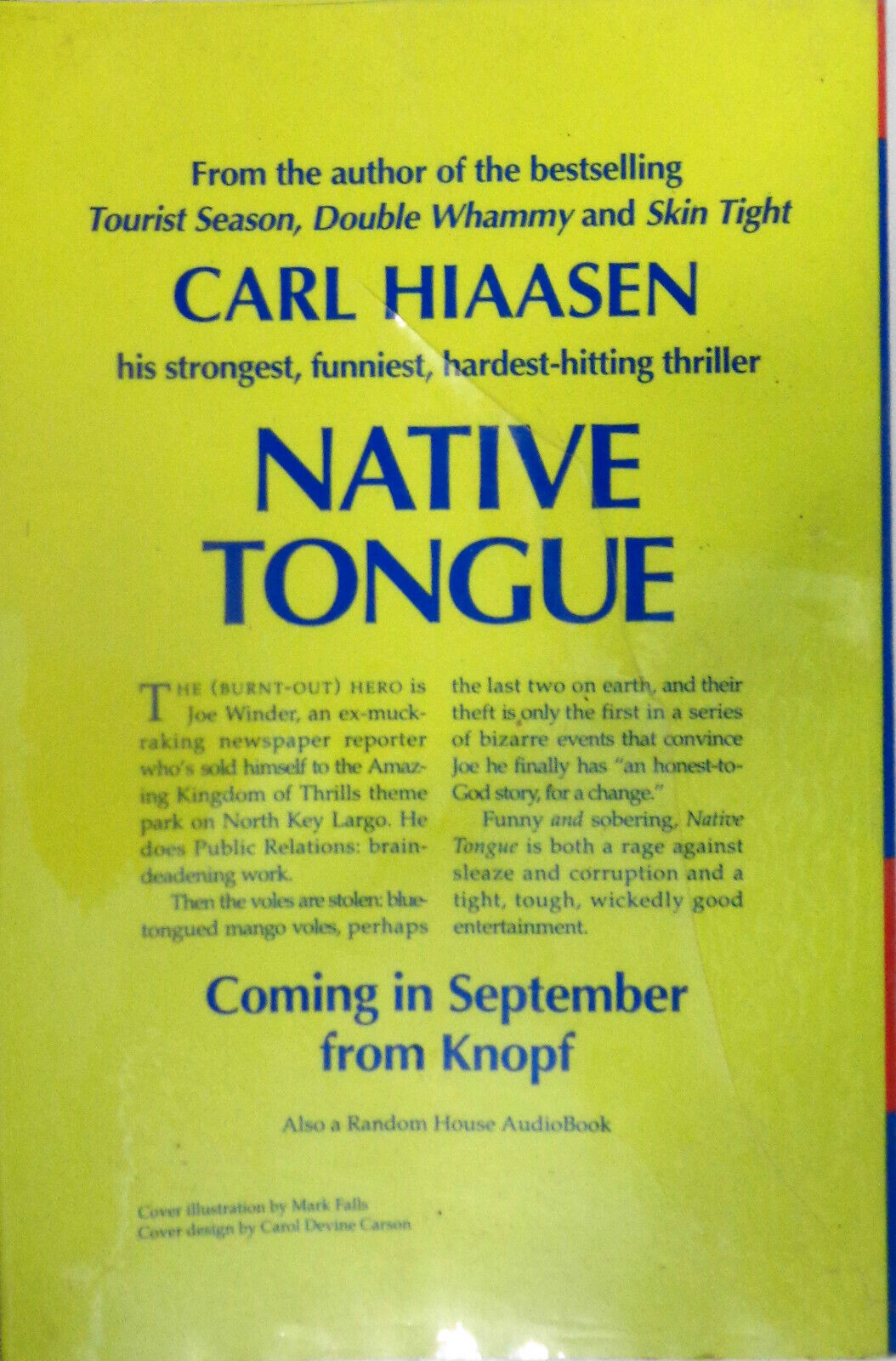 Carl Hiaasen - Native Tongue - Advance Reader's Edition 1991.