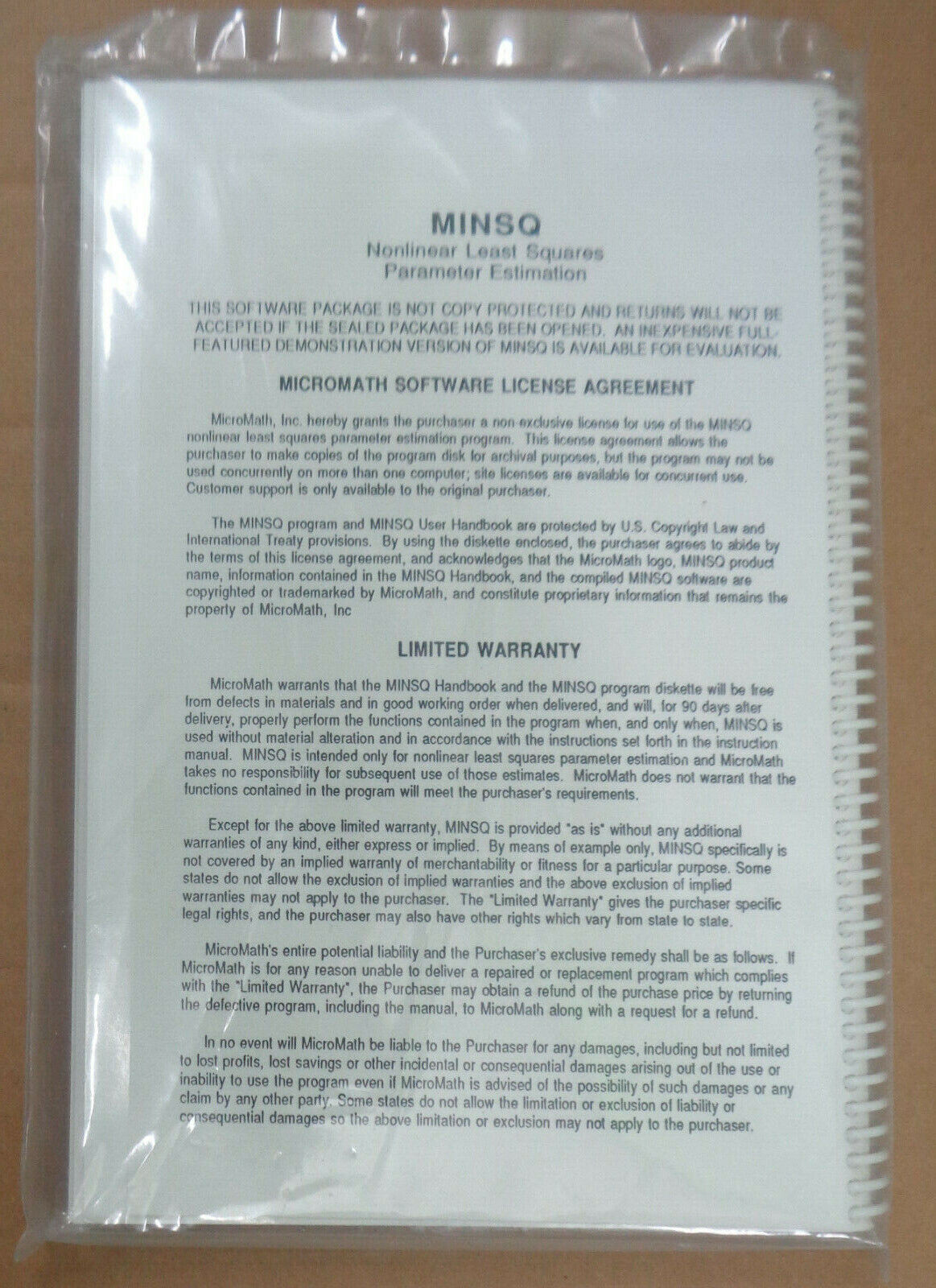 MINSQ - Least Squares Parameter Estimation by Micromath Scientific Software 1987