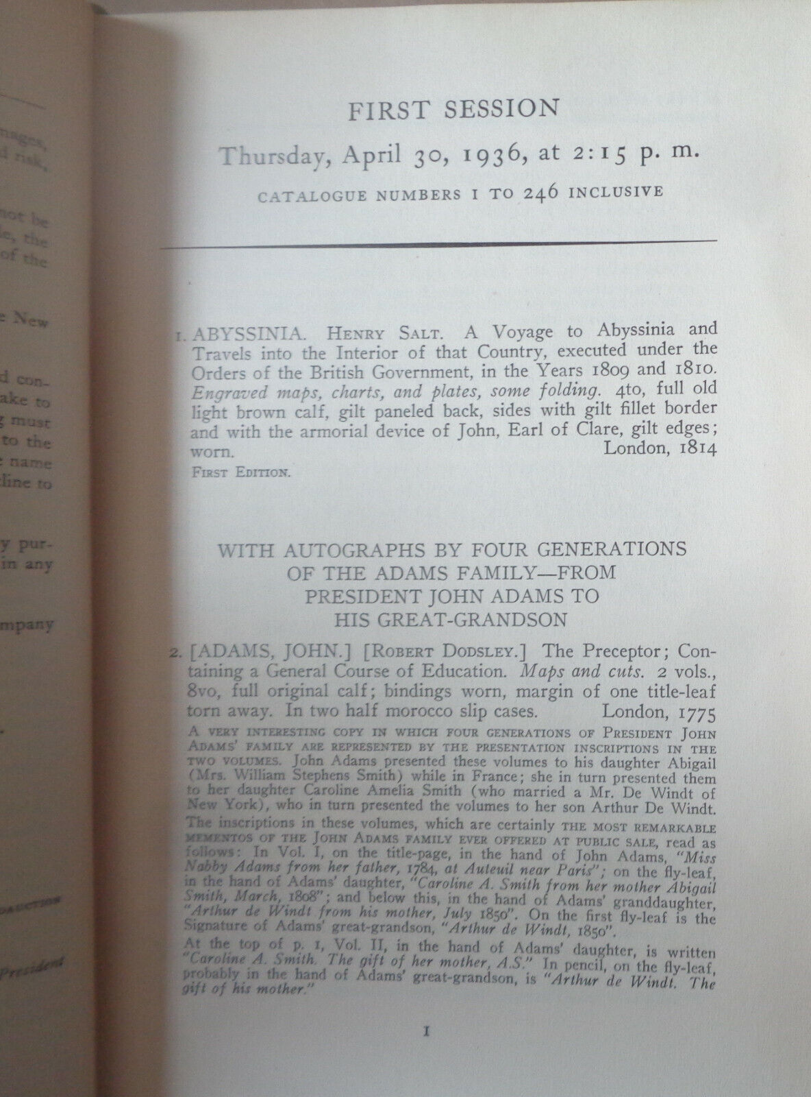 IMPORTANT HISTORICAL & LITERARY AUTOGRAPHS AND MANUSCRIPTS J Percy Sabin 1936