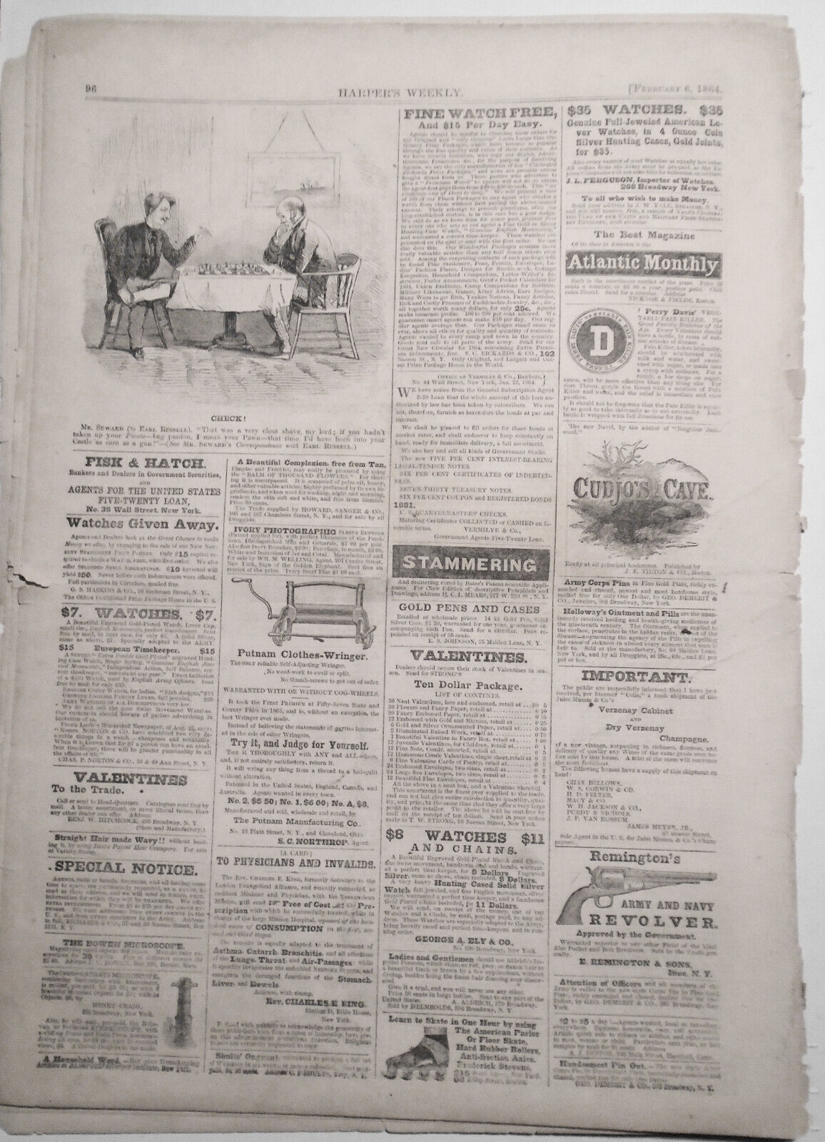 Harper's Weekly February 6, 1864. Halt Of Wagon Train- Winslow Homer, Civil War