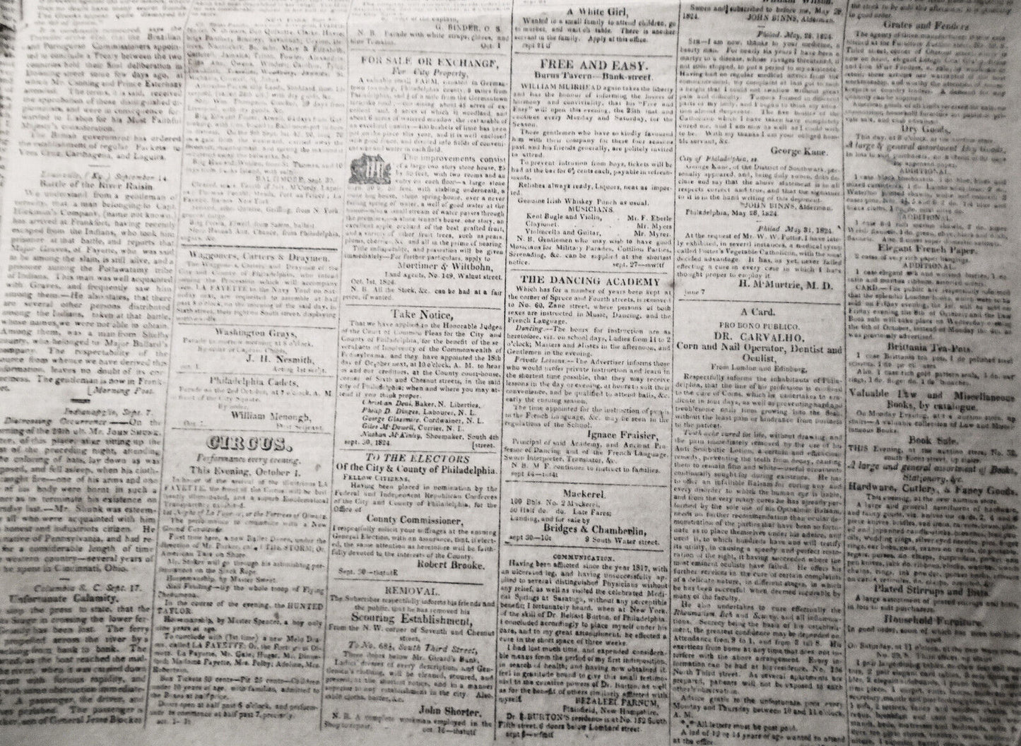 Columbian Observer, October 1, 1824 - Lafayette tribute & answer; Andrew Jackson