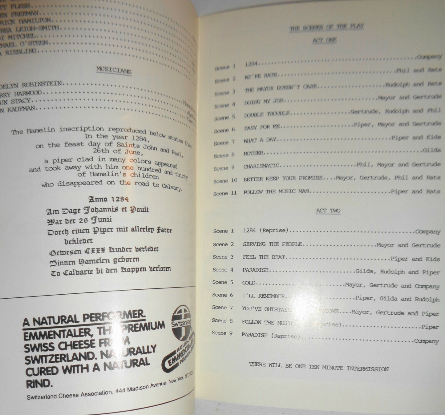HAMELIN : A TALE OF RATS TO RICHES - PROGRAM - 1985 ROCK MUSICAL