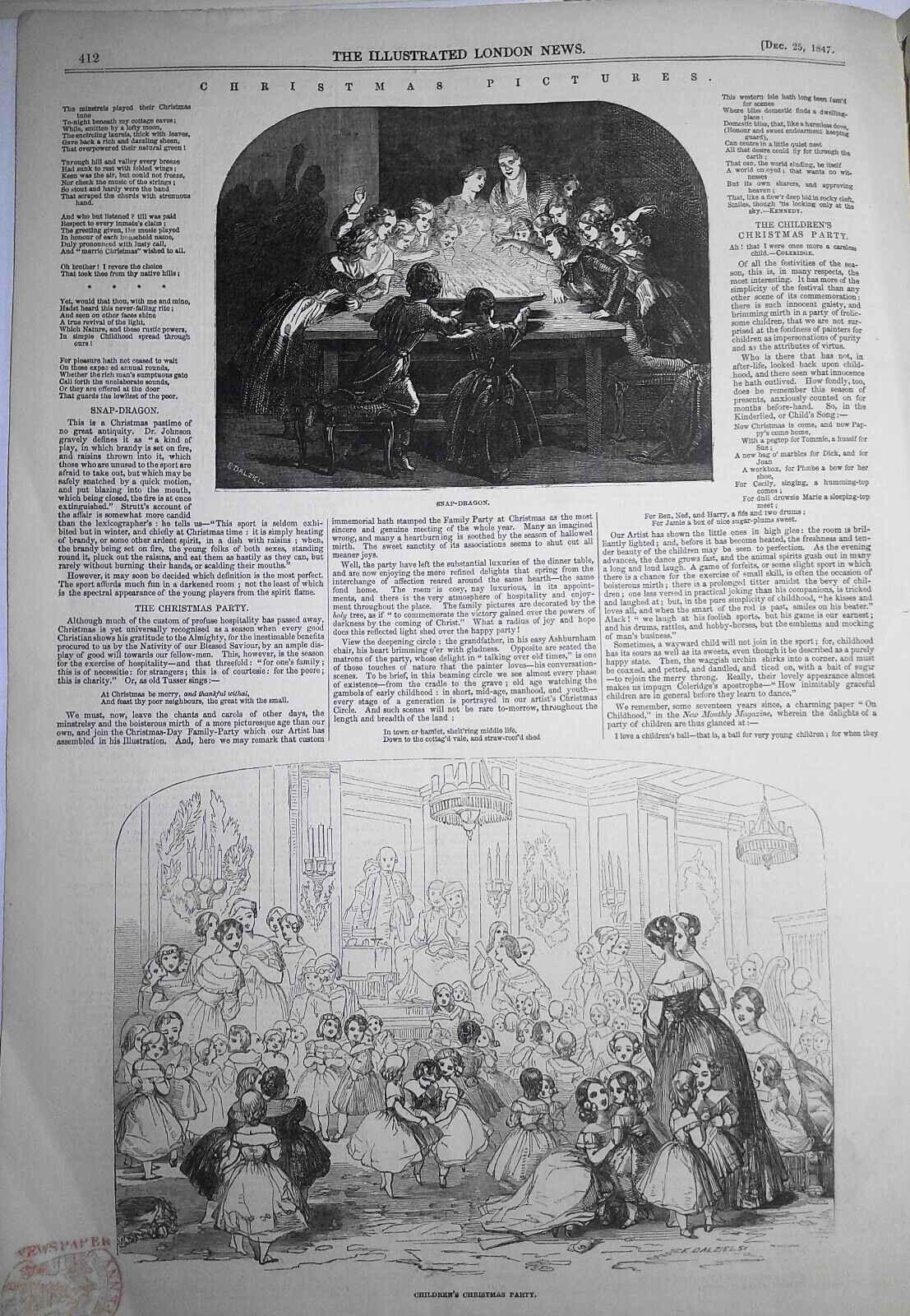 Christmas Pictures: 3 pages of scenes - Illustrated London News December 1847