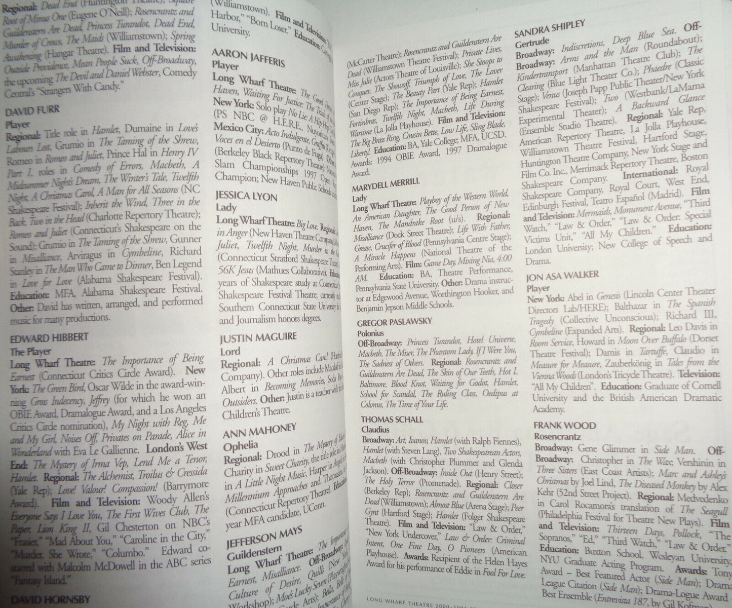 ROSENCRANTZ & GUILDENSTERN ARE DEAD - PROGRAM 2001 - Long Wharf Theatre