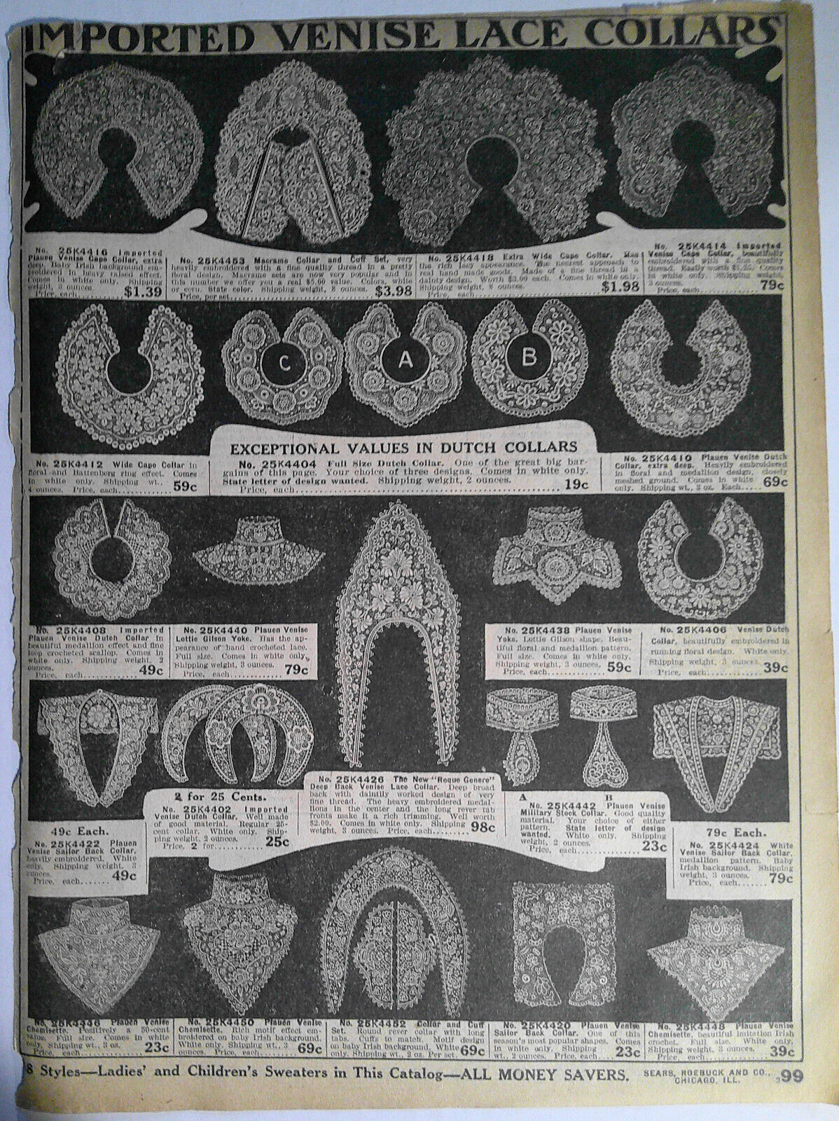 Automobile Scarfs from Sears, Roebuck & Co Retail Catalog 1905. Original.