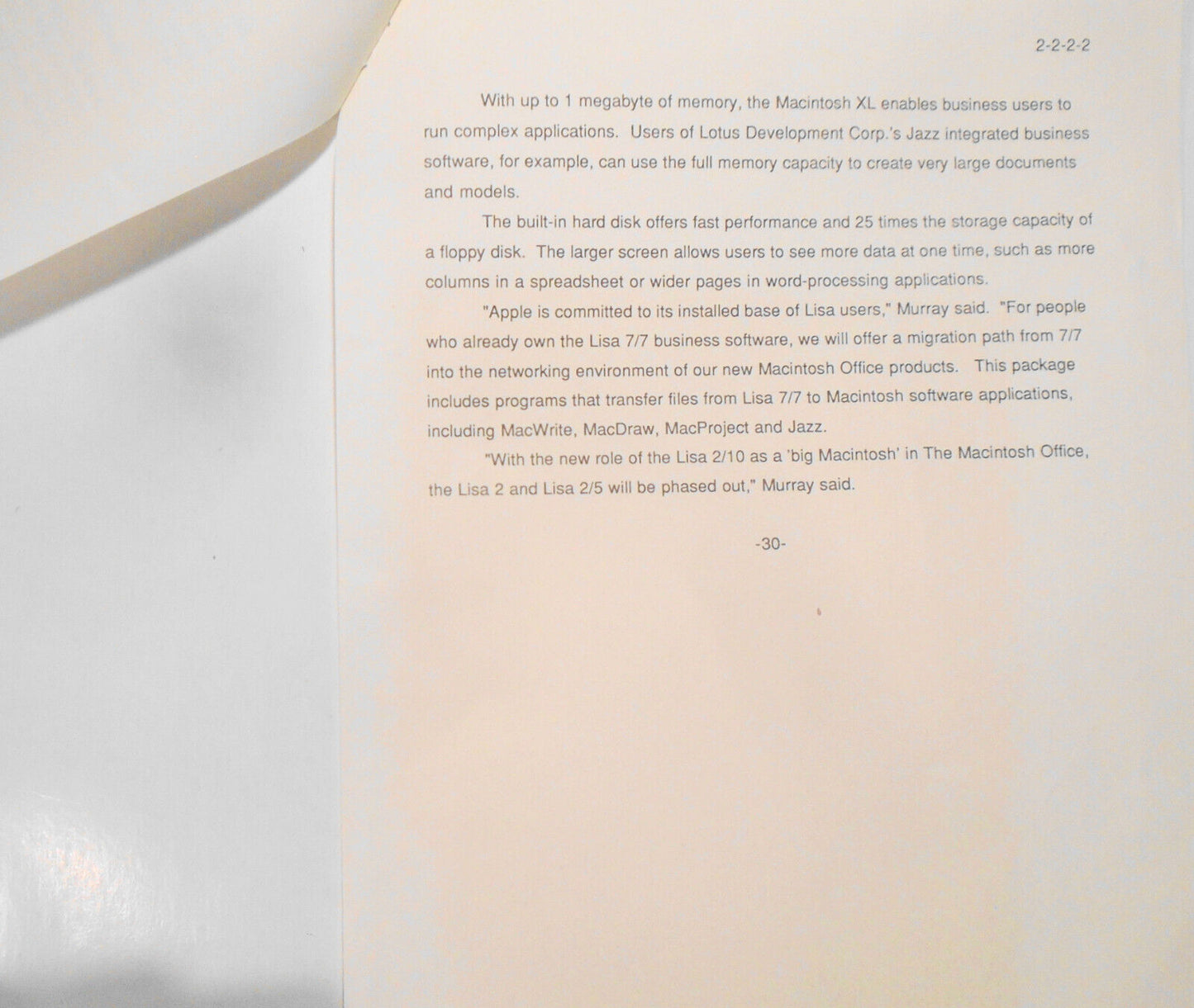 Apple ends Lisa computer - original corporate press release, January 23, 1985.