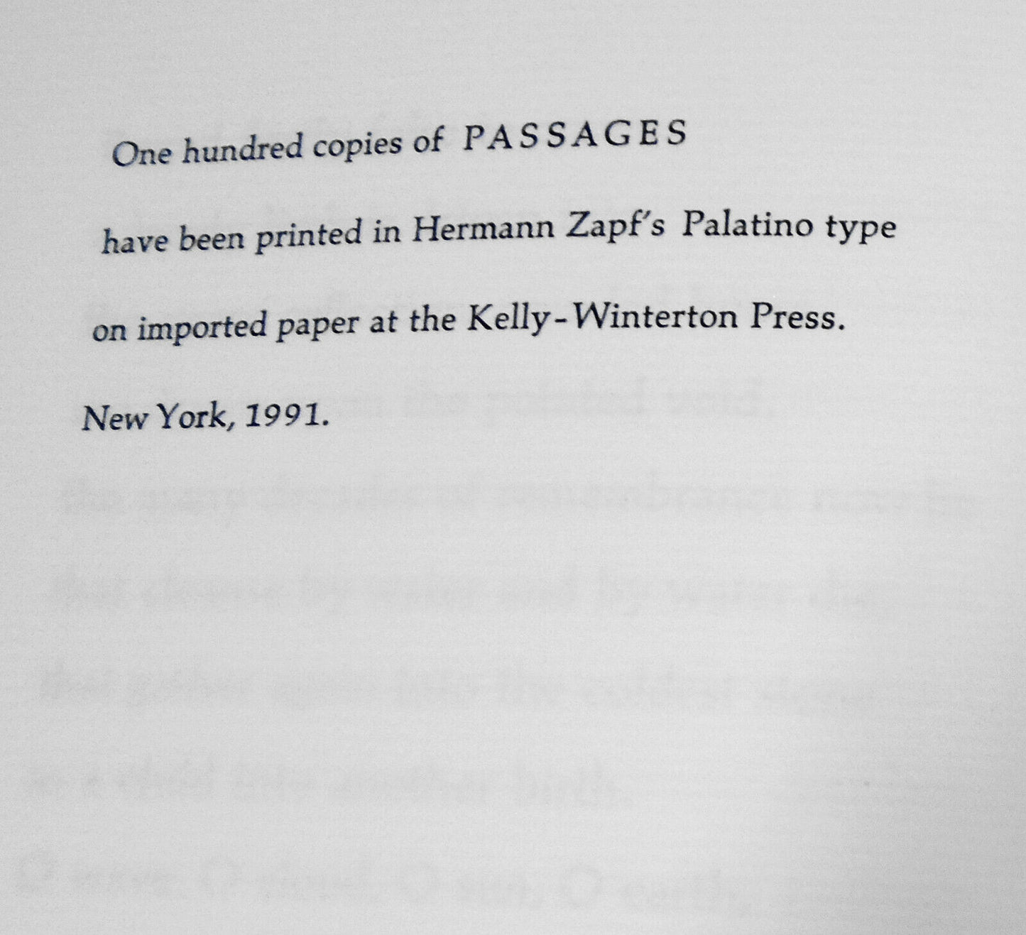 Passages, by Kenneth A. Lohf. SIGNED. Limited edition of 100, 1991.