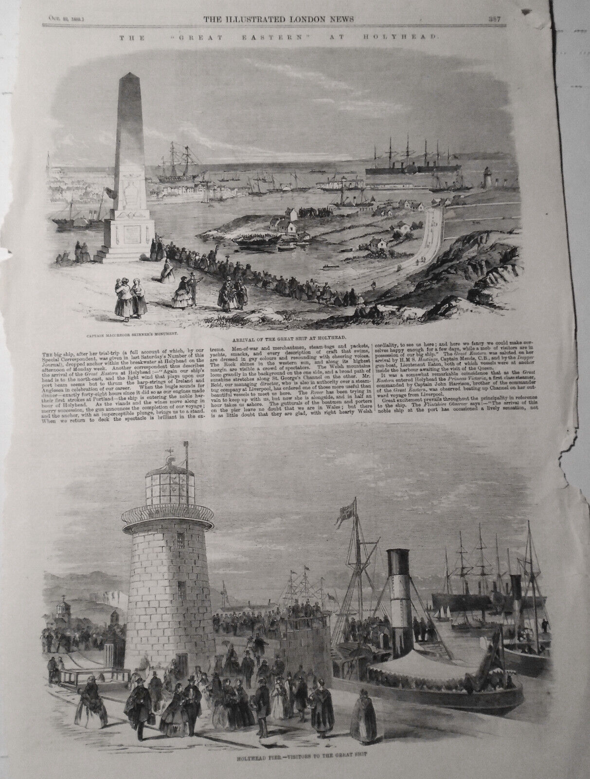 1859 The "Great Eastern" at Holyhead: Arrival ... + Visitors... original prints